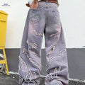 Men's Vintage Loose-Fit Jeans - Frayed Hem, Gradient Wash Style   OAXG Fuchsia / XS
