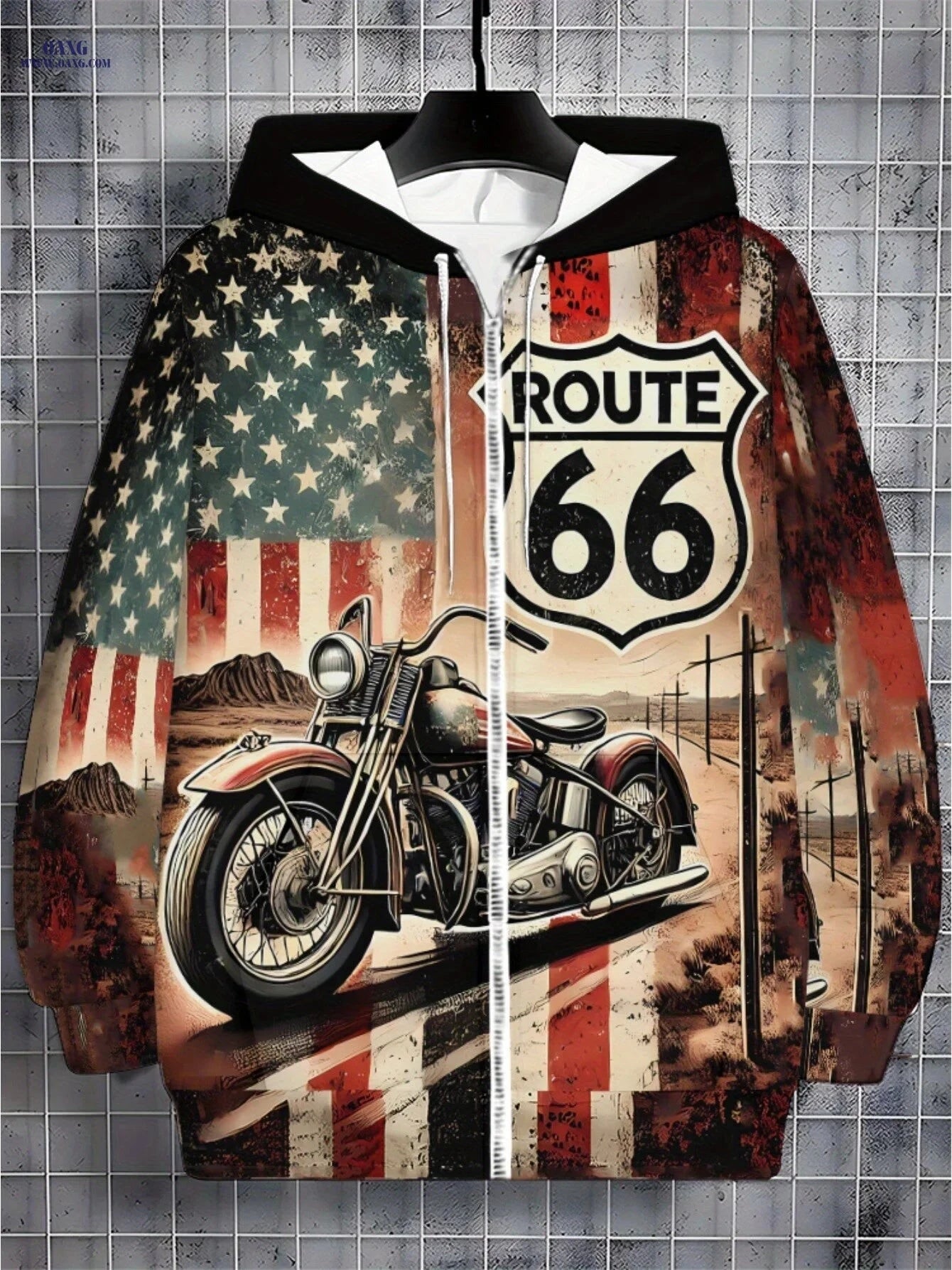 Men's Vintage Motorcycle Print Hoodie - Zippered Sportswear for Travel   OAXG 【Multicolor】 / FR M