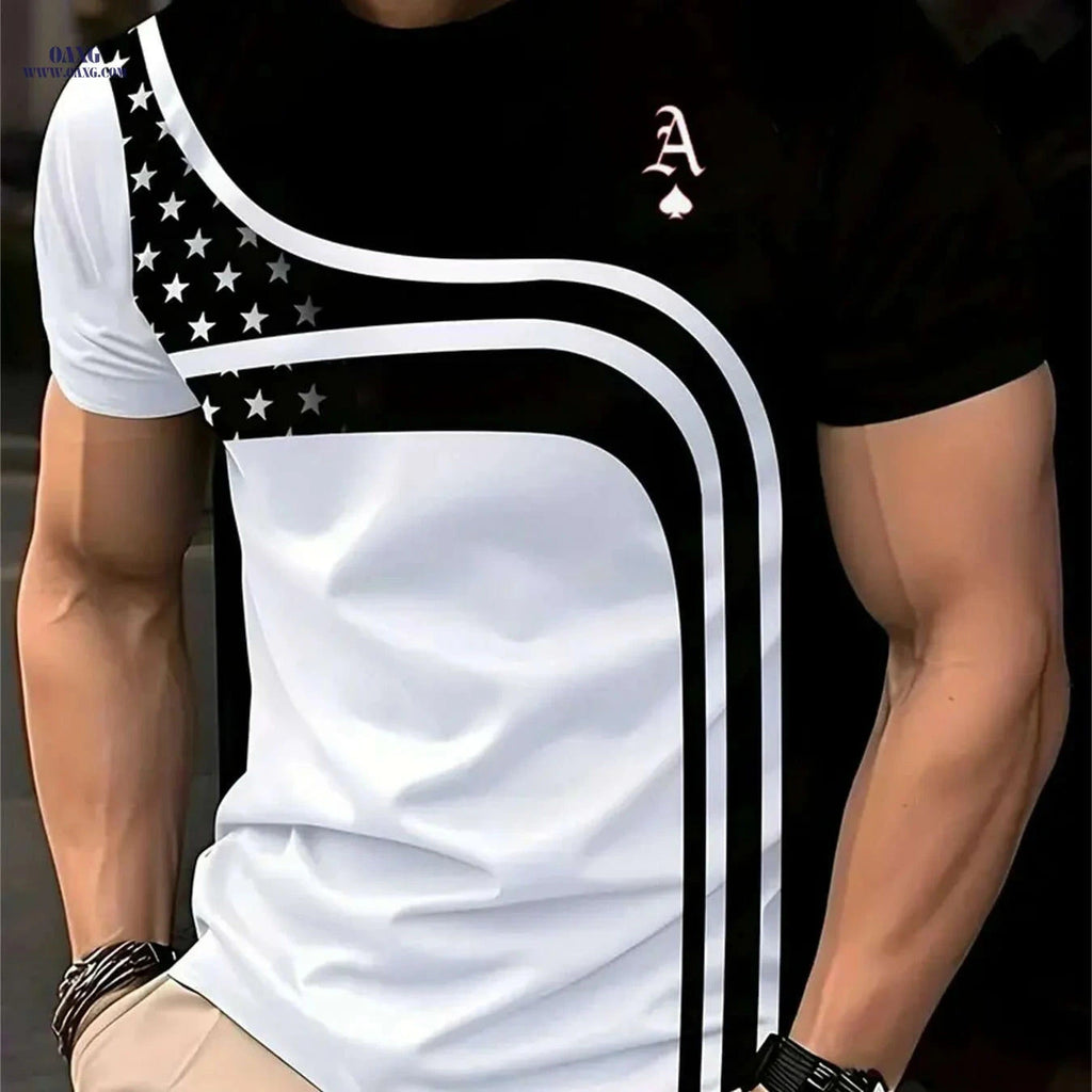 Men's Vintage Poker Graphic Tee - Lightweight Red & White Summer Shirt   OAXG 