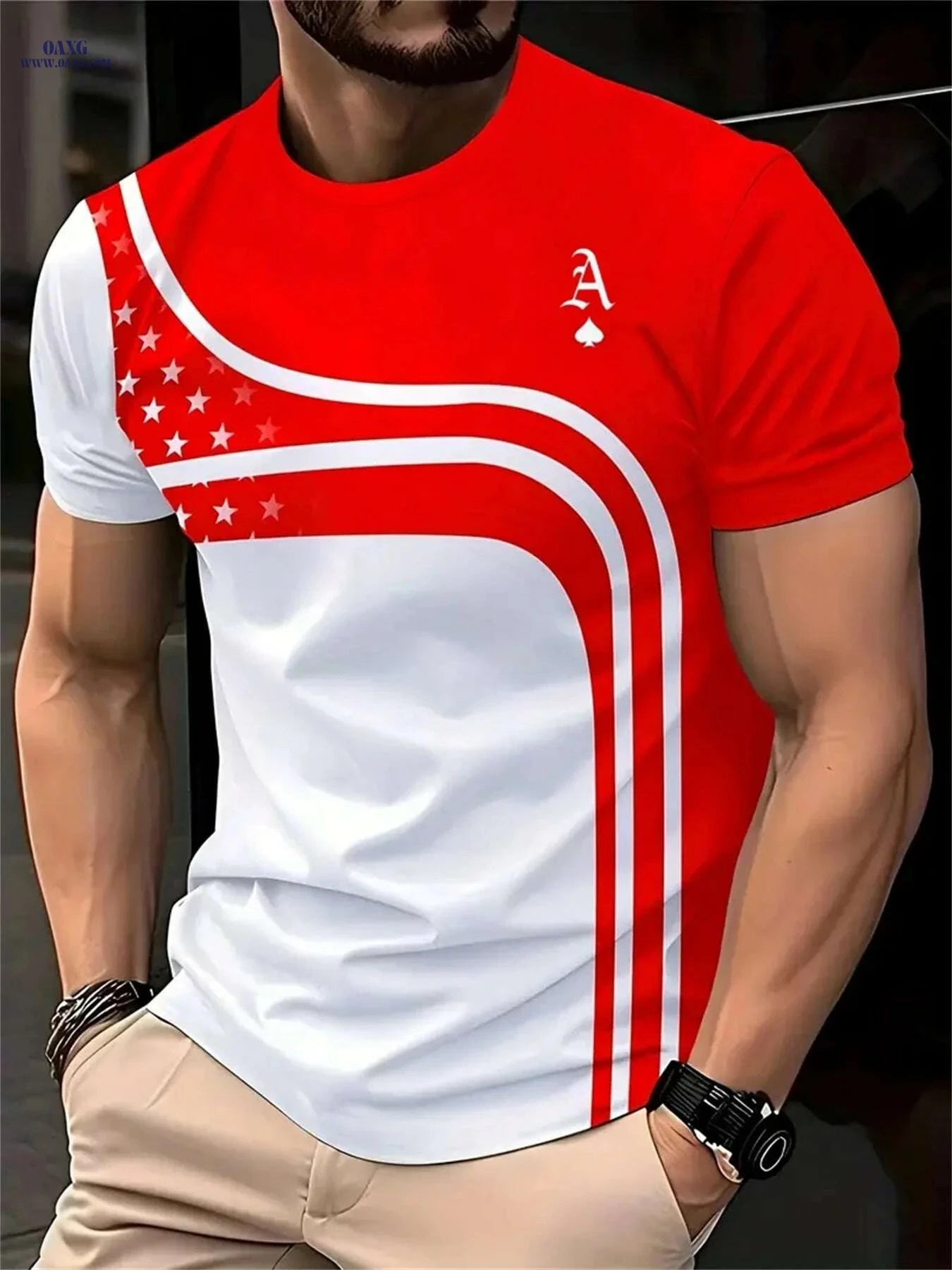 Men's Vintage Poker Graphic Tee - Lightweight Red & White Summer Shirt   OAXG Black / S