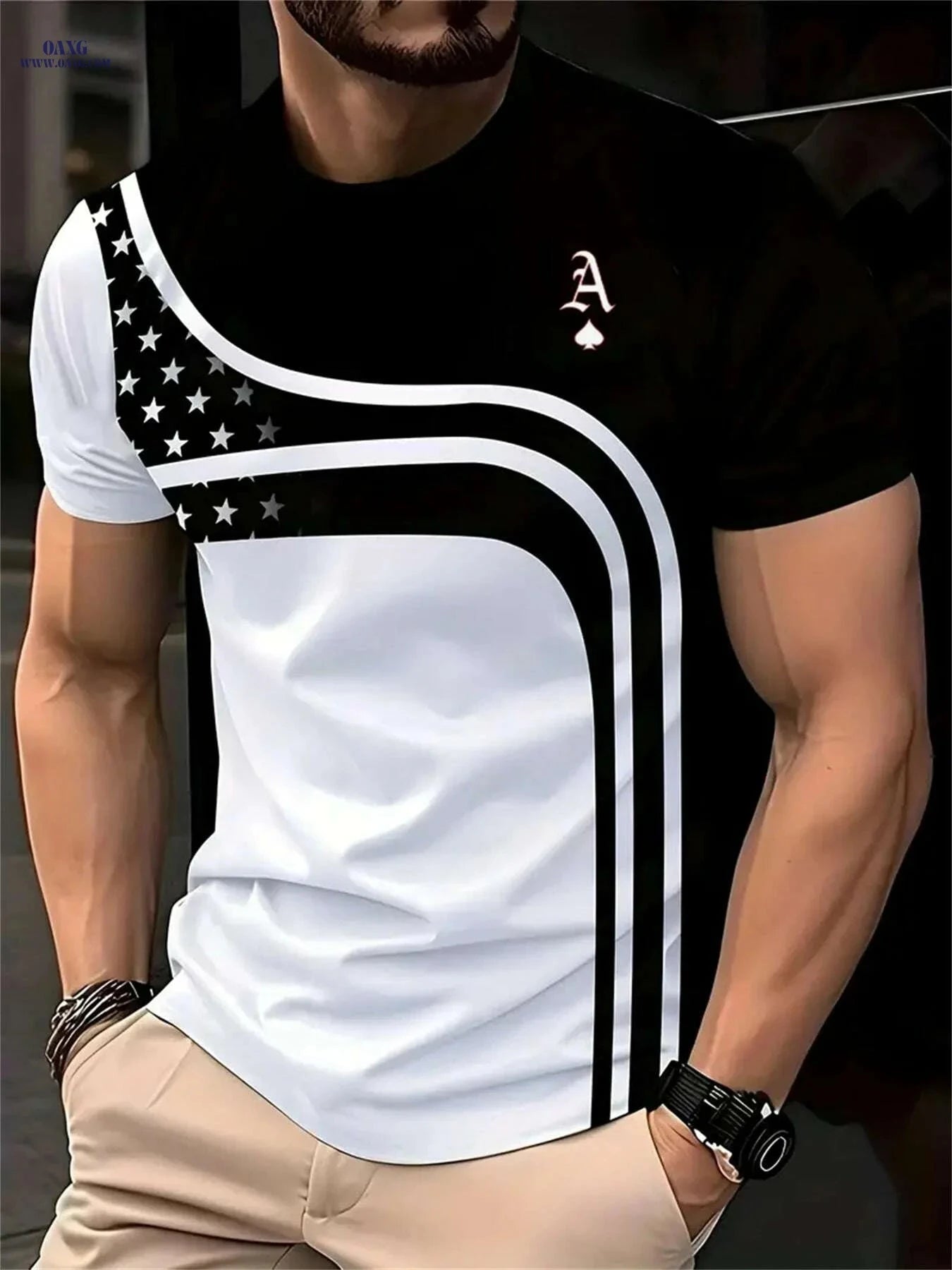 Men's Vintage Poker Graphic Tee - Lightweight Red & White Summer Shirt   OAXG Black / S
