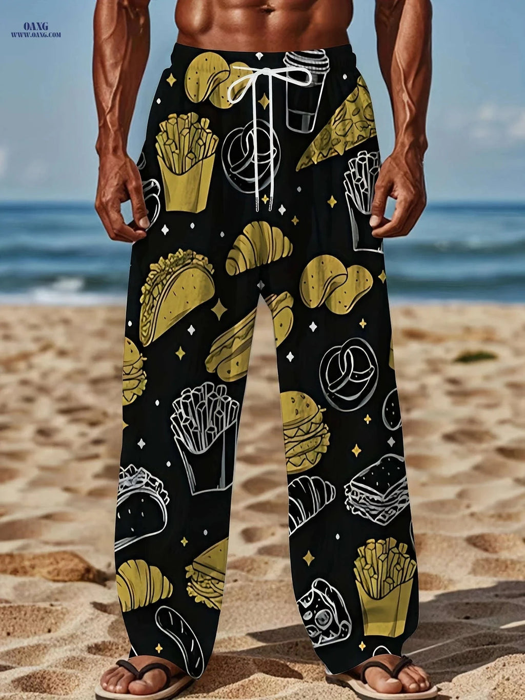 Men's Vintage Wide-Leg Loose-Fit Pants - Casual All Over Print   OAXG 