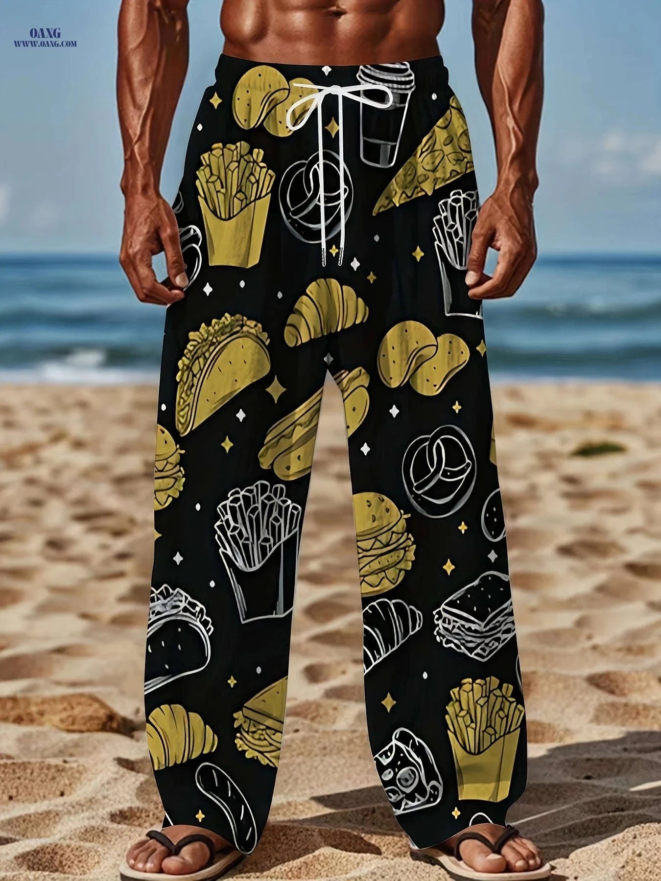 Men's Vintage Wide-Leg Loose-Fit Pants - Casual All Over Print   OAXG 