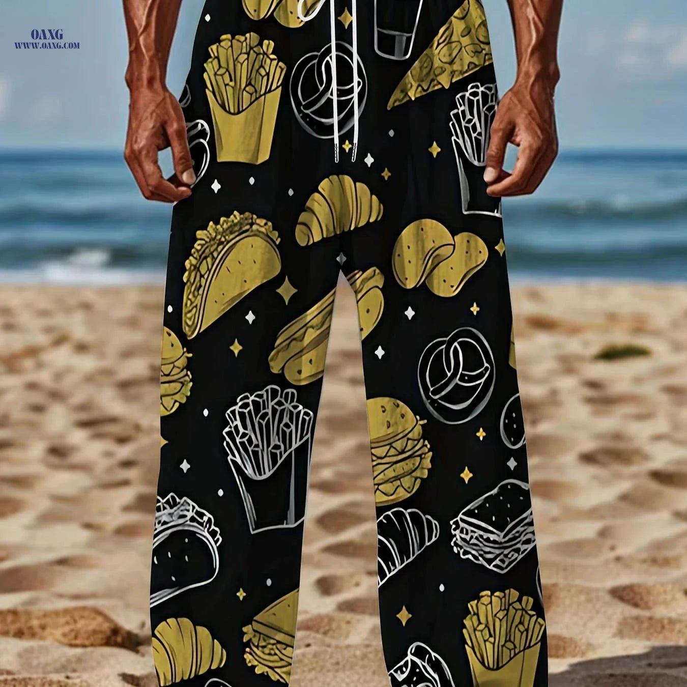 Men's Vintage Wide-Leg Loose-Fit Pants - Casual All Over Print   OAXG Mixed Color / FR M