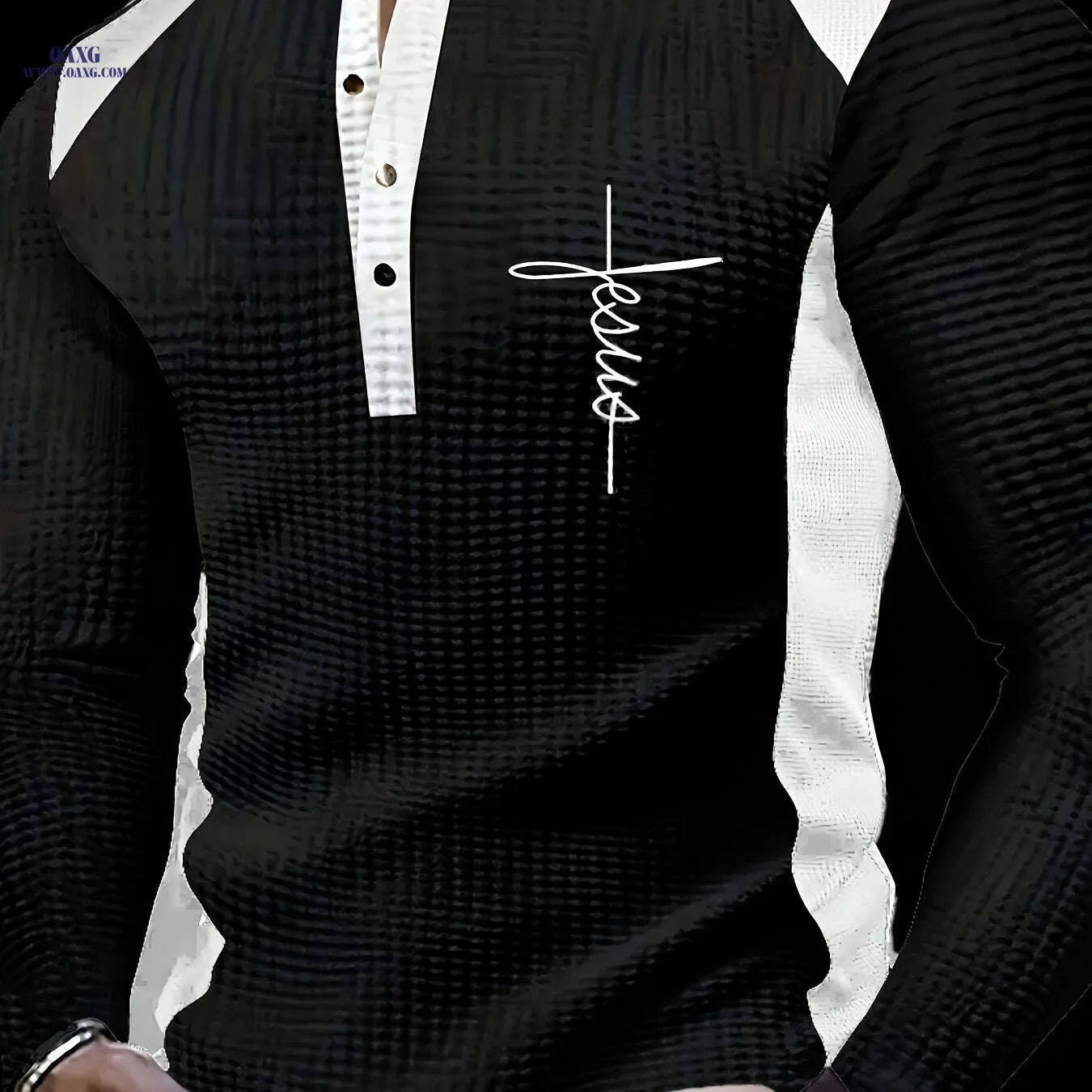 Men's Waffle Henley Shirt - Year-Round Casual Wear with Contrast Trim   OAXG 