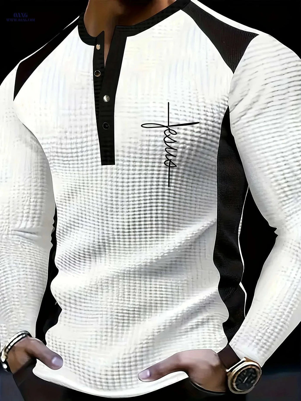 Men's Waffle Henley Shirt - Year-Round Casual Wear with Contrast Trim   OAXG 