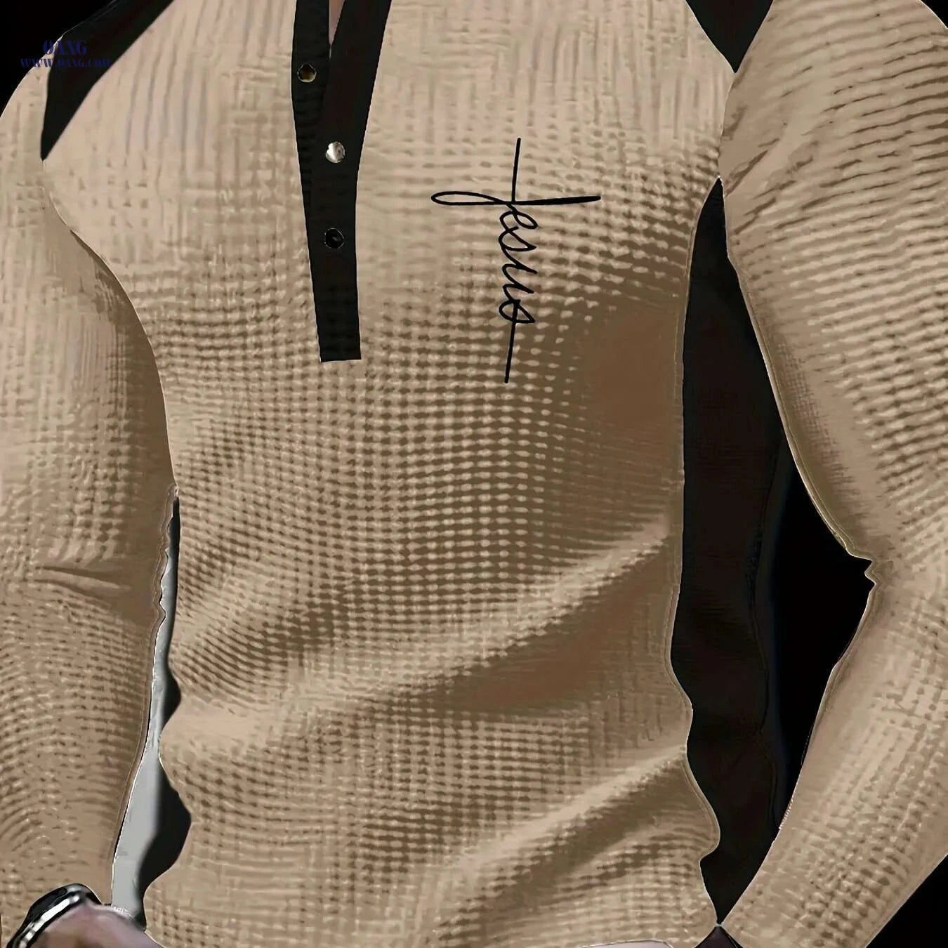 Men's Waffle Henley Shirt - Year-Round Casual Wear with Contrast Trim   OAXG 
