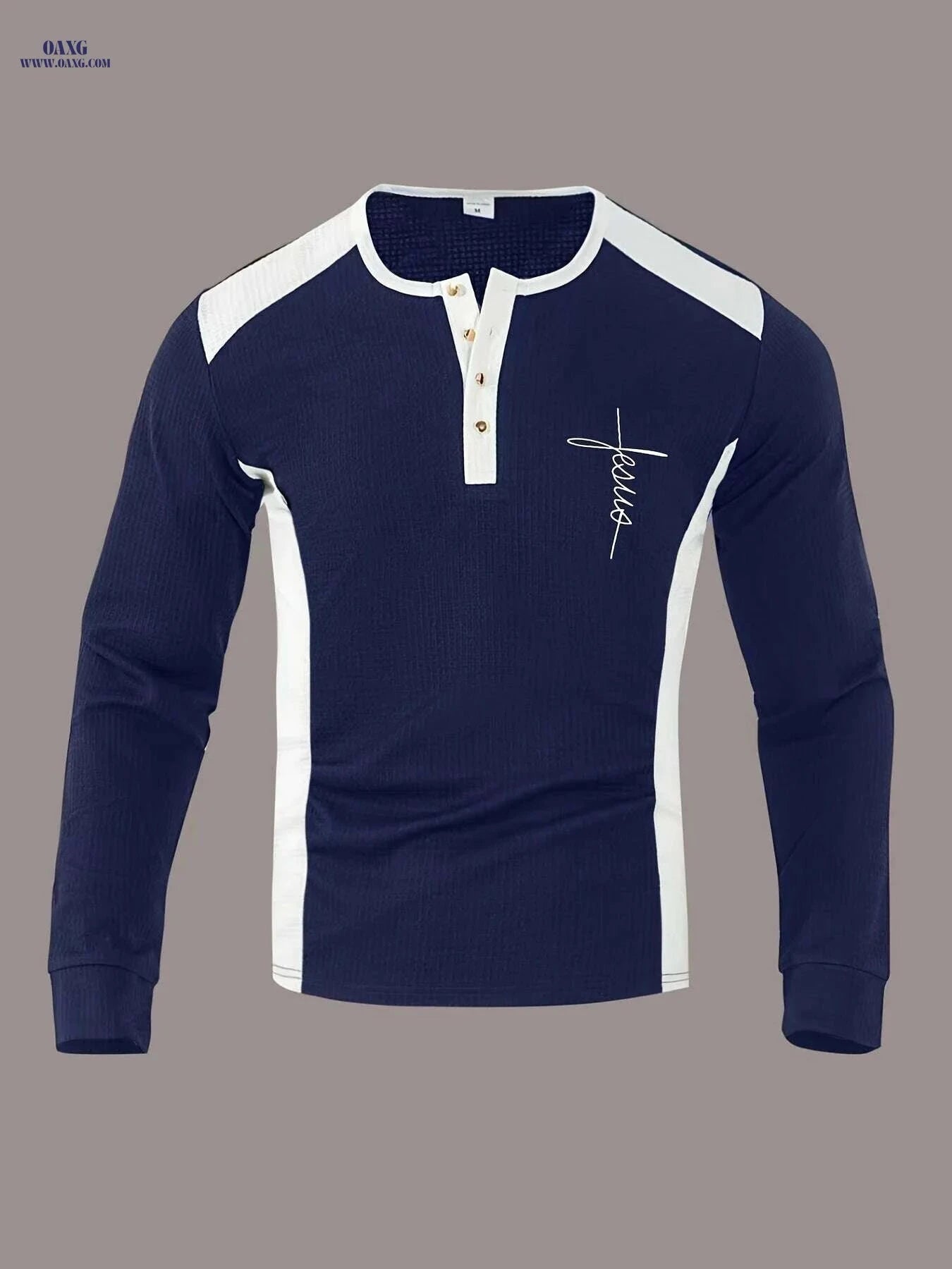 Men's Waffle Henley Shirt - Year-Round Casual Wear with Contrast Trim   OAXG 