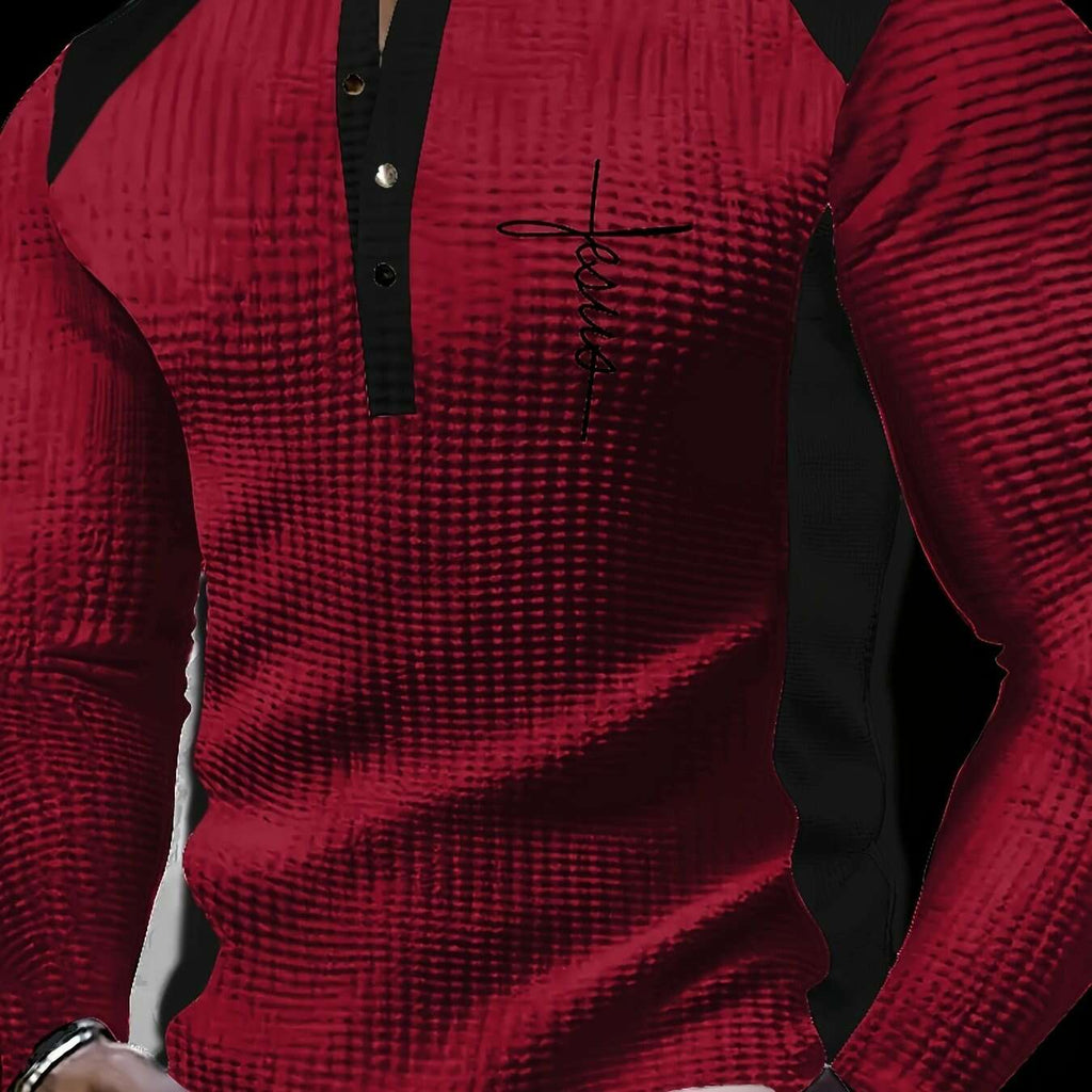 Men's Waffle Henley Shirt - Year-Round Casual Wear with Contrast Trim   OAXG White / S