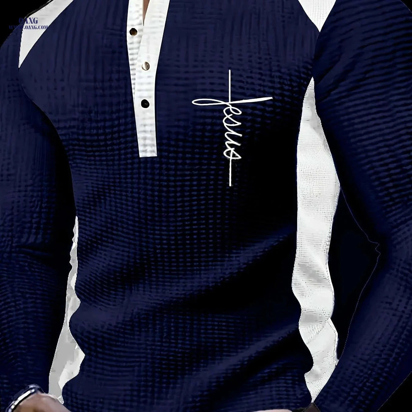 Men's Waffle Henley Shirt - Year-Round Casual Wear with Contrast Trim   OAXG White / S