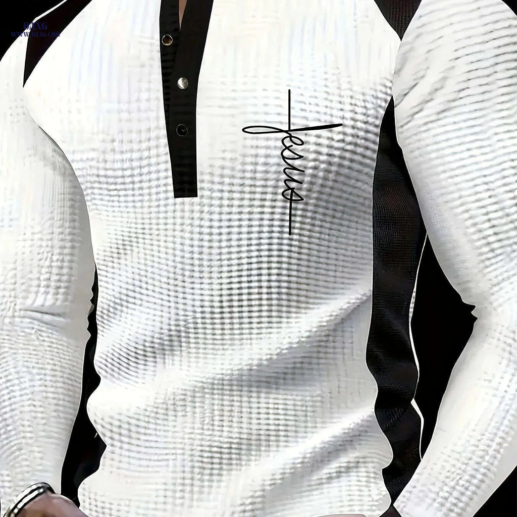 Men's Waffle Henley Shirt - Year-Round Casual Wear with Contrast Trim   OAXG White / S