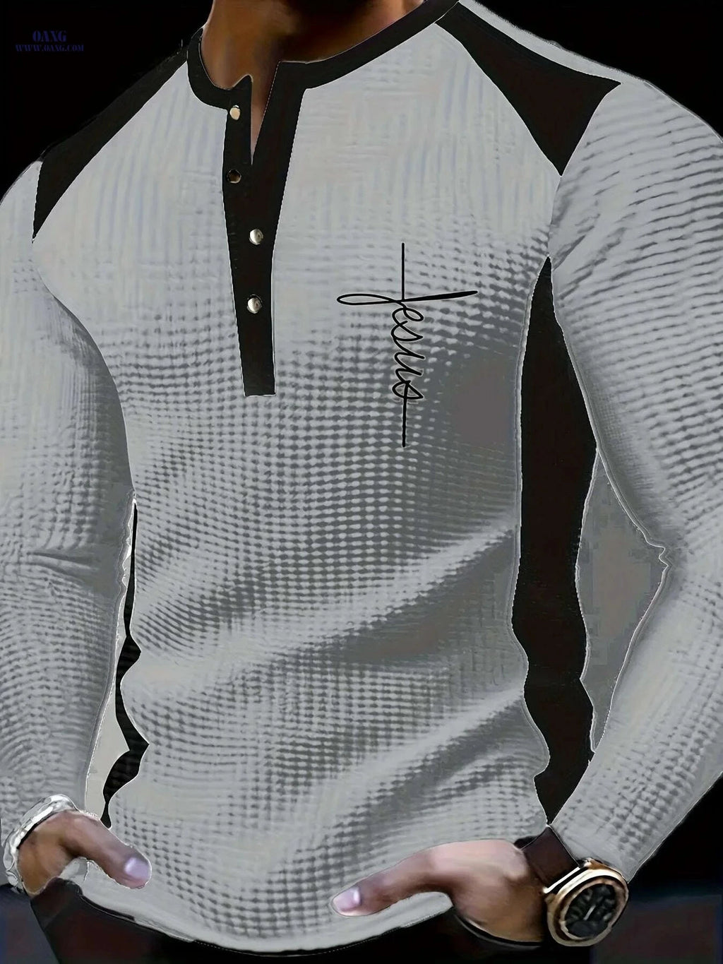 Men's Waffle Henley Shirt - Year-Round Casual Wear with Contrast Trim   OAXG White / S