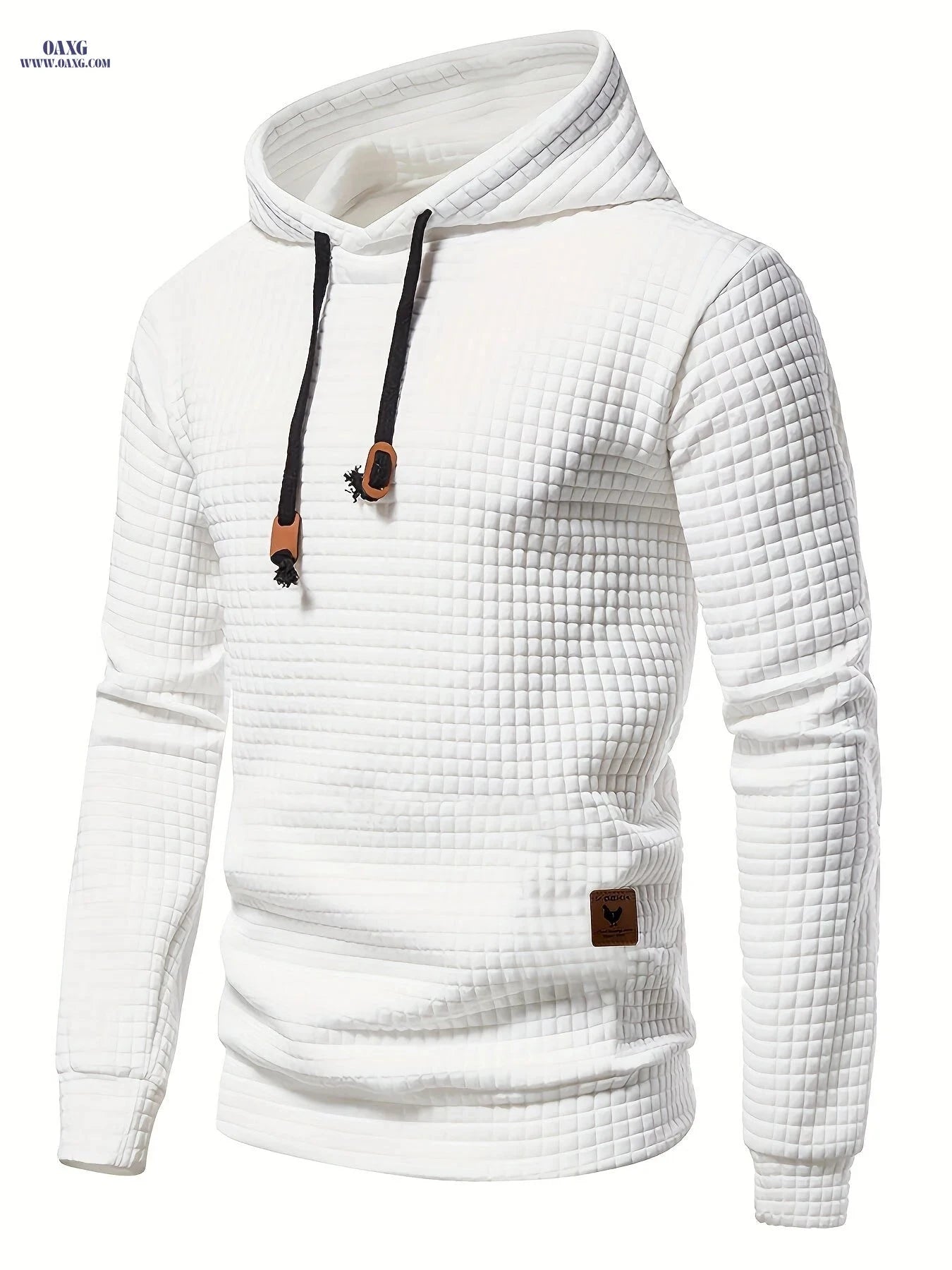 Men's Waffle Knit Hooded Sweatshirt - Casual Long Sleeve Pullover   OAXG 