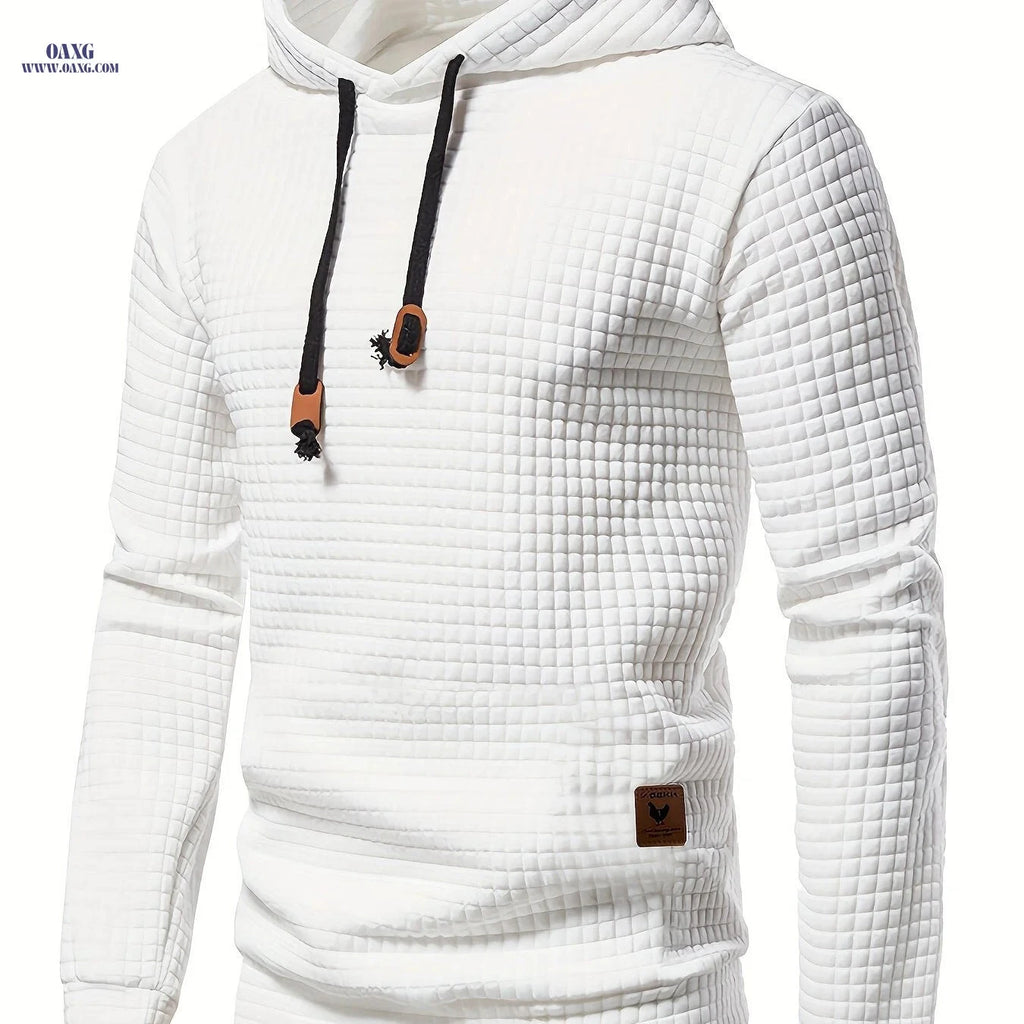 Men's Waffle Knit Hooded Sweatshirt - Casual Long Sleeve Pullover   OAXG White / FR M