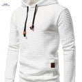 Men's Waffle Knit Hooded Sweatshirt - Casual Long Sleeve Pullover   OAXG White / FR M