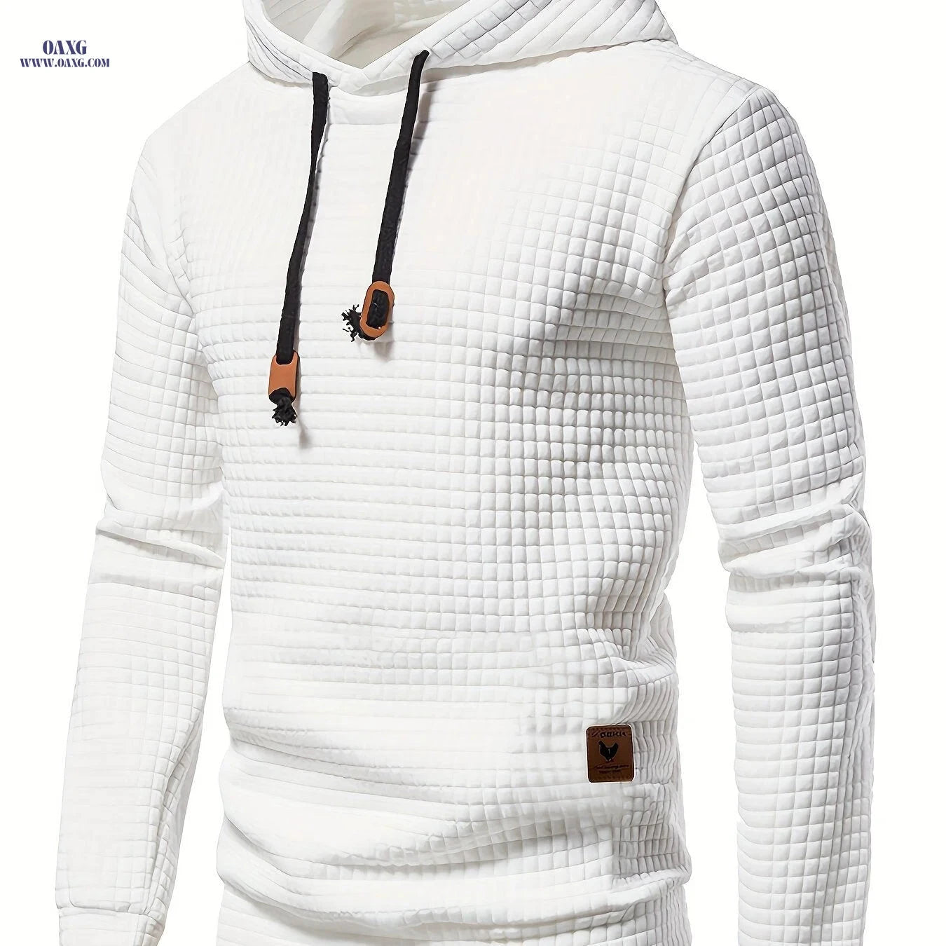 Men's Waffle Knit Hooded Sweatshirt - Casual Long Sleeve Pullover   OAXG White / FR M
