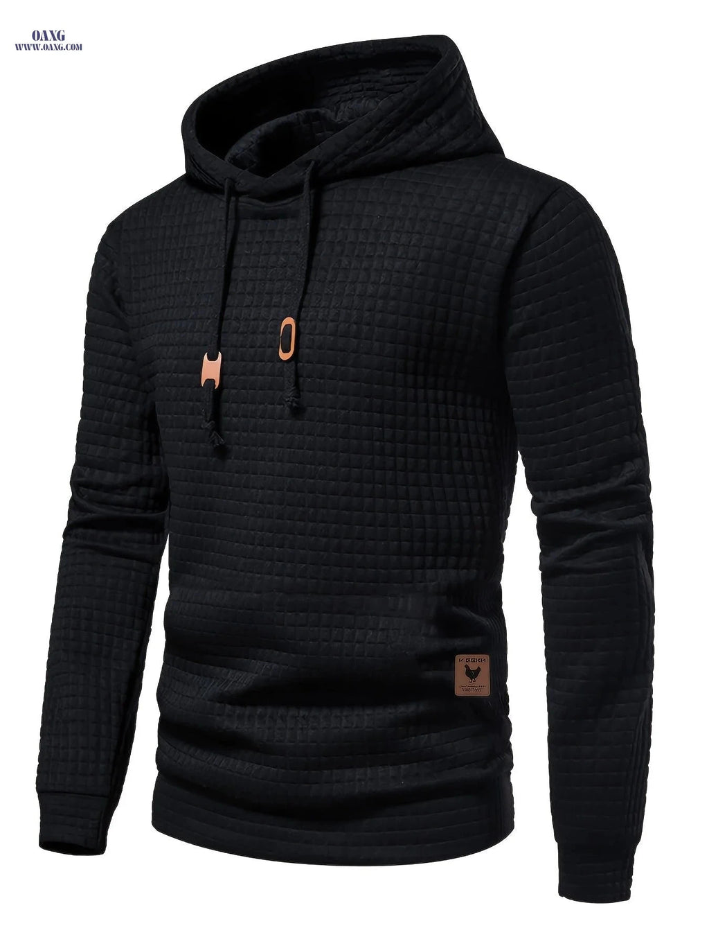 Men's Waffle Knit Hooded Sweatshirt - Casual Long Sleeve Pullover   OAXG White / FR M