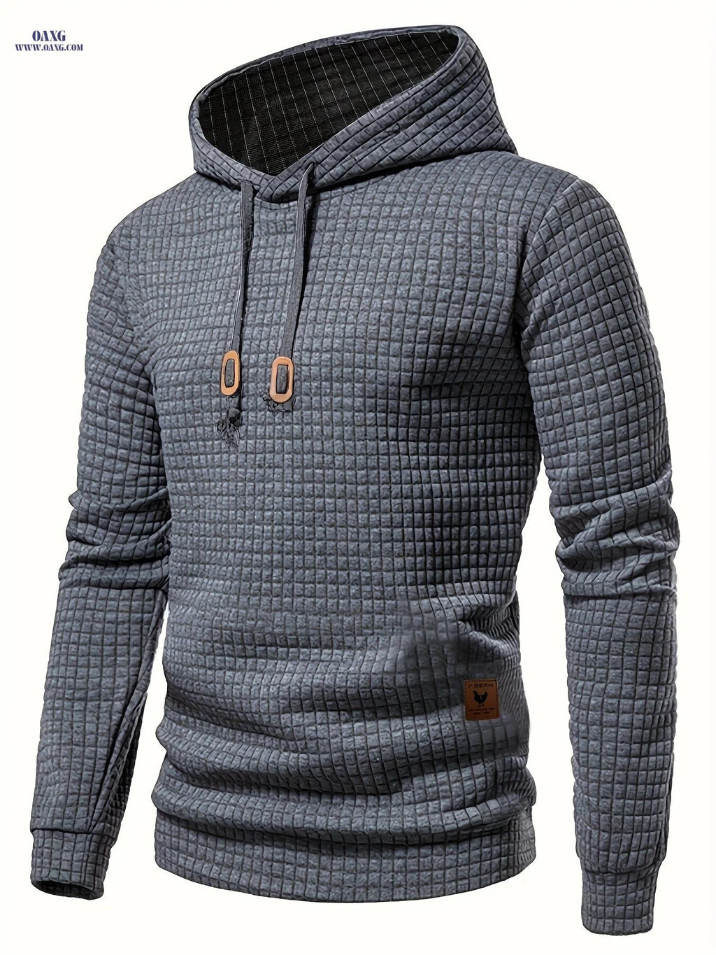 Men's Waffle Knit Hooded Sweatshirt - Casual Long Sleeve Pullover   OAXG White / FR M