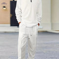 Men's Waffle-Knit Suit - Casual Lapel Shirt & Matching Pants Set   OAXG 
