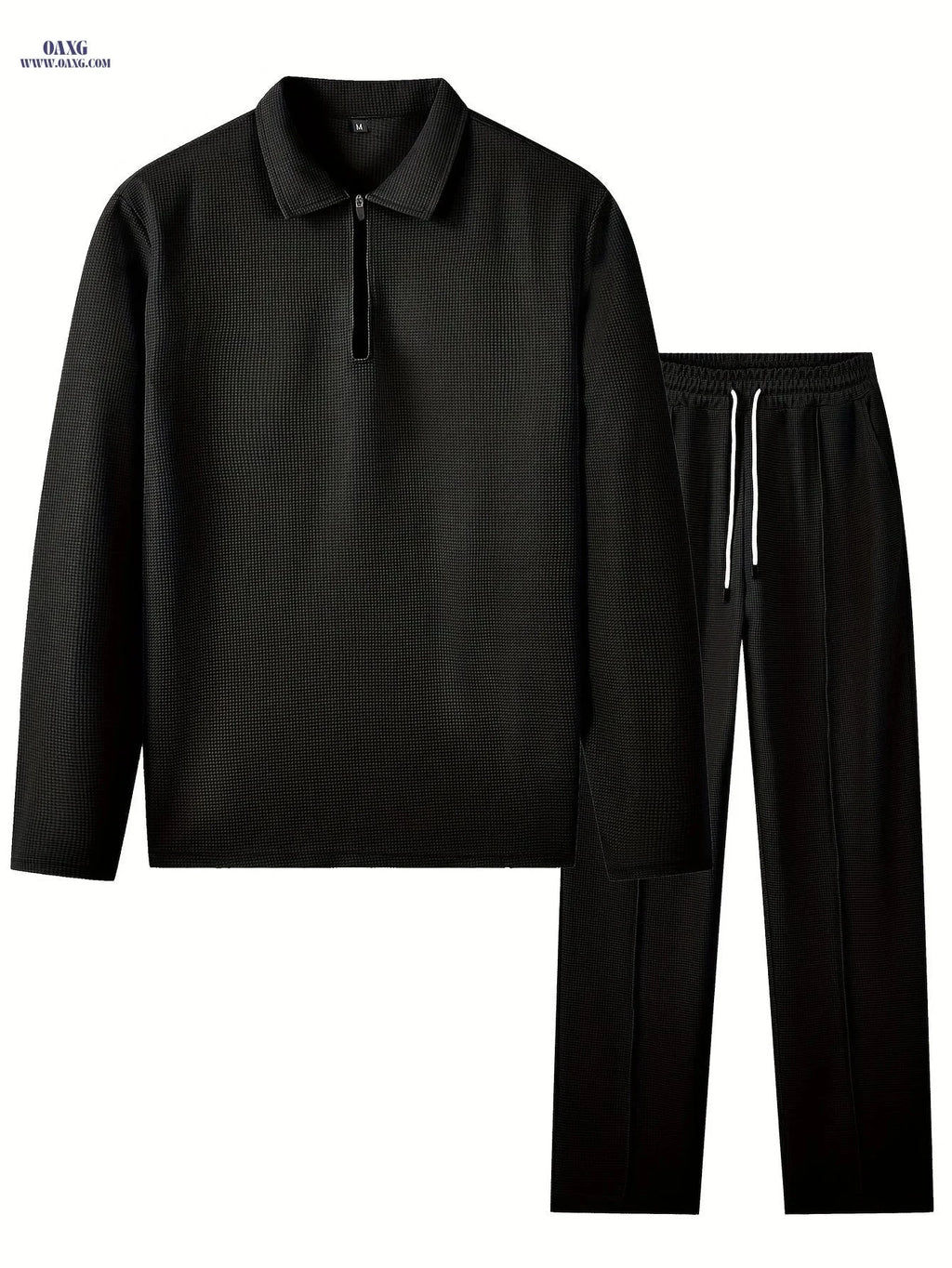 Men's Waffle-Knit Suit - Casual Lapel Shirt & Matching Pants Set   OAXG White / FR S