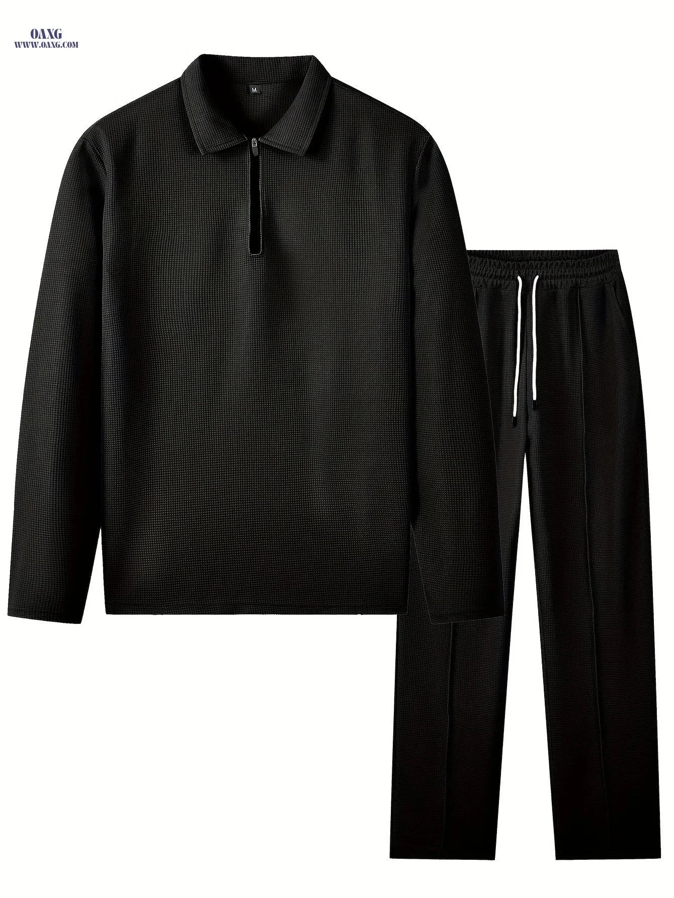 Men's Waffle-Knit Suit - Casual Lapel Shirt & Matching Pants Set   OAXG White / FR S