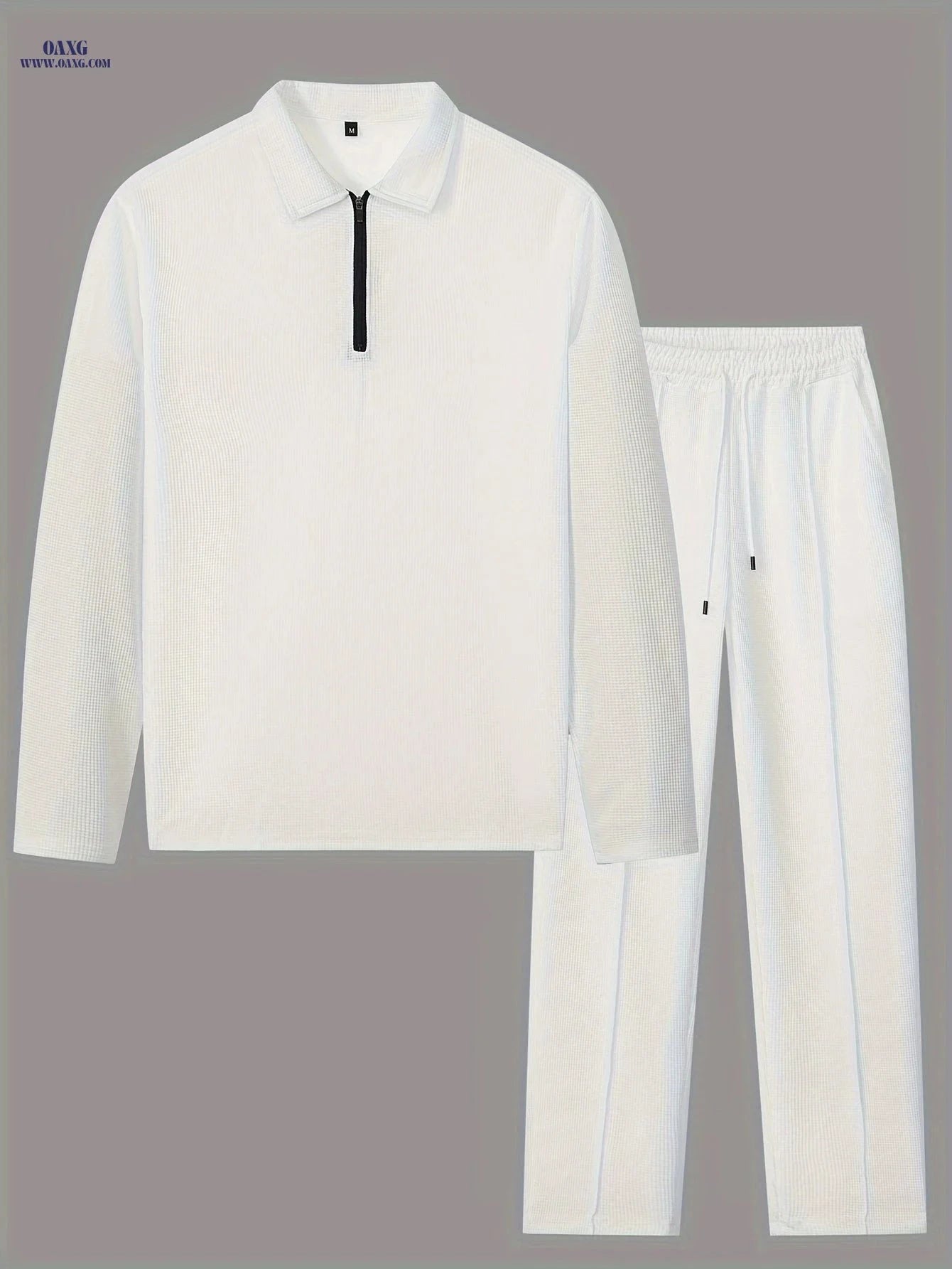 Men's Waffle-Knit Suit - Casual Lapel Shirt & Matching Pants Set   OAXG White / FR S