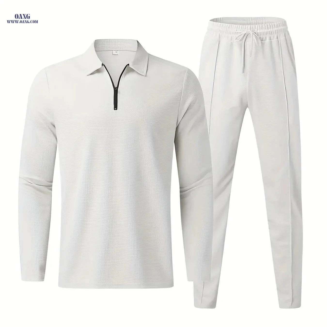 Men's Waffle Pattern 2-Piece Outfit - Casual V-Neck Pullover Set   OAXG Black / FR S