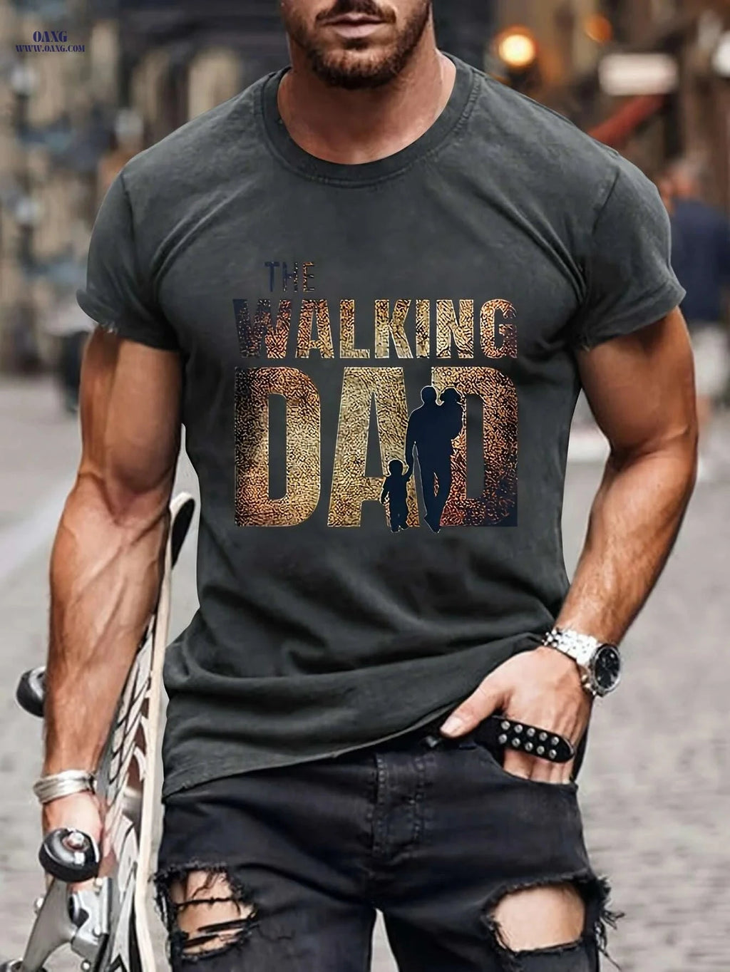 Men's Walking Dad T-Shirt - Casual Short Sleeve with Family Design   OAXG 