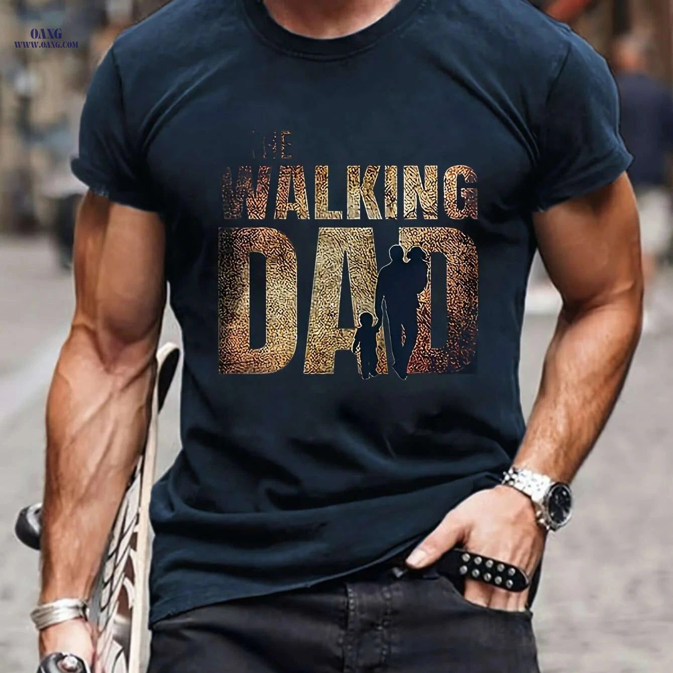Men's Walking Dad T-Shirt - Casual Short Sleeve with Family Design   OAXG 