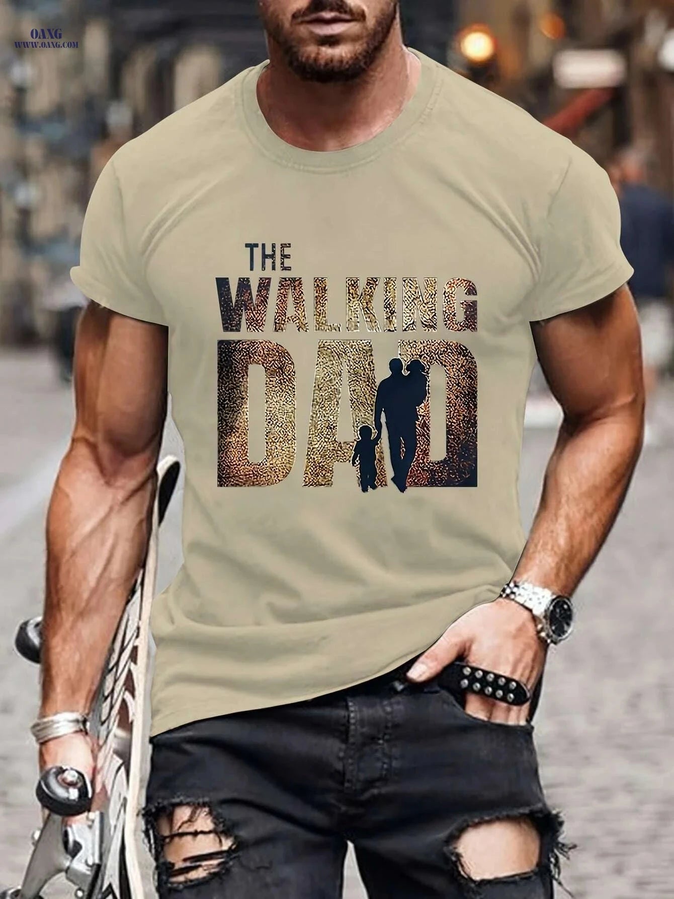 Men's Walking Dad T-Shirt - Casual Short Sleeve with Family Design   OAXG Navy Blue / M