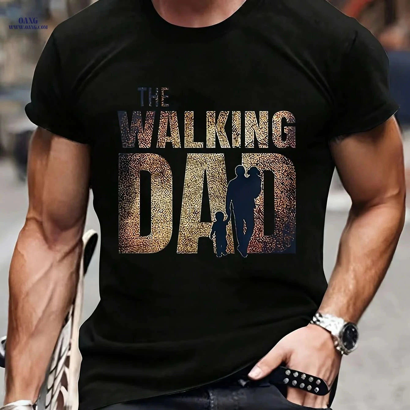 Men's Walking Dad T-Shirt - Casual Short Sleeve with Family Design   OAXG Navy Blue / M