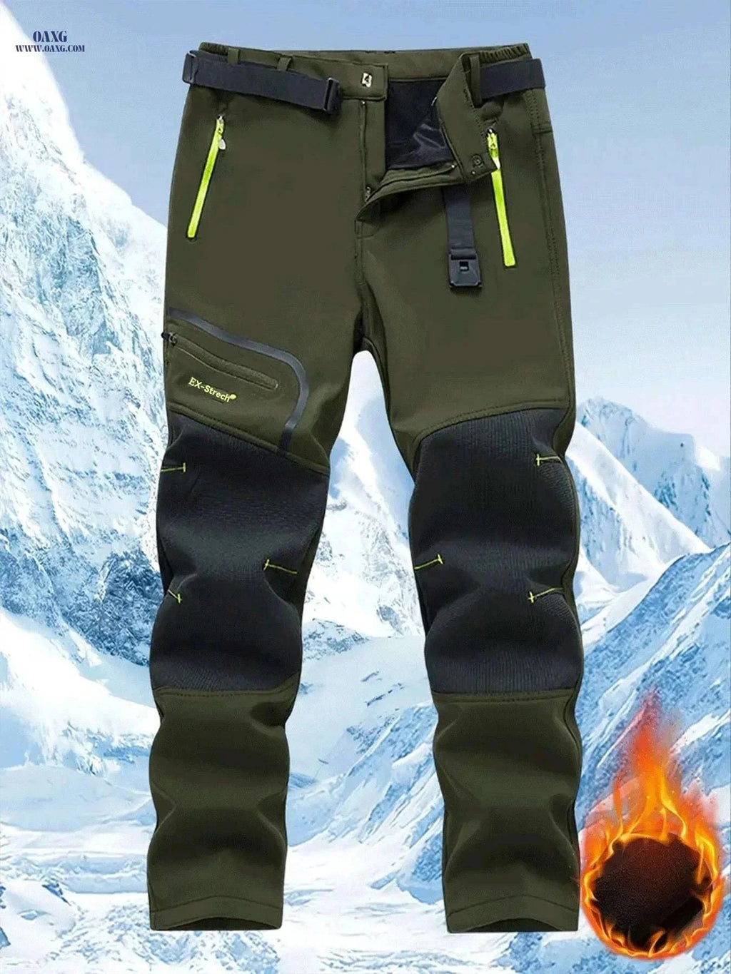 Men's Warm Cargo Pants with Zippered Pockets - Olive Green, Casual Wear   OAXG Navy Blue / FR S