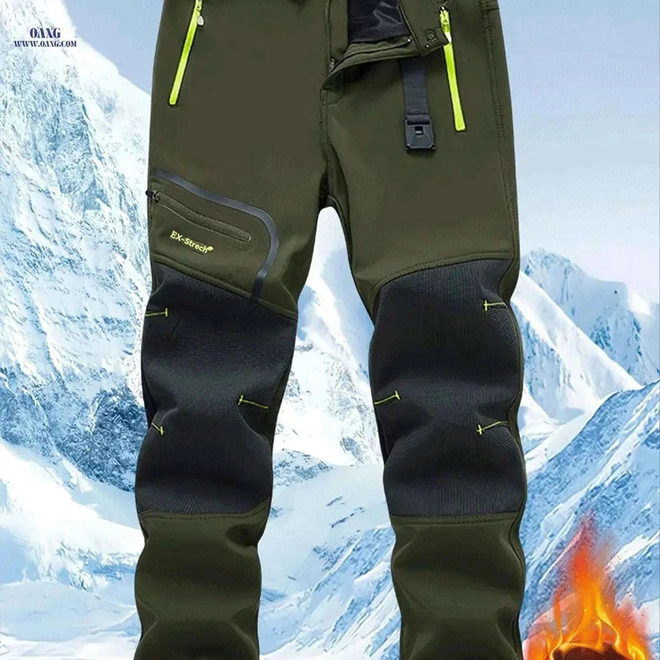 Men's Warm Cargo Pants with Zippered Pockets - Olive Green, Casual Wear   OAXG Navy Blue / FR S