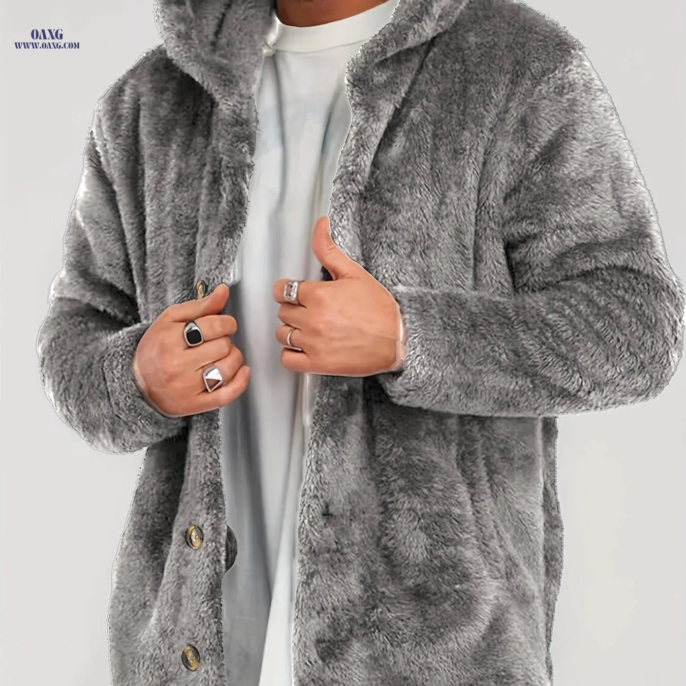 Men's Warm Flannel Hooded Cardigan - Casual Knit Coat for Winter   OAXG Black / FR S