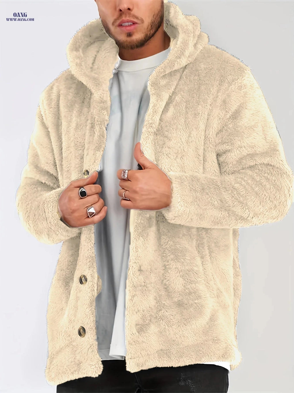 Men's Warm Flannel Hooded Cardigan - Casual Knit Coat for Winter   OAXG Black / FR S