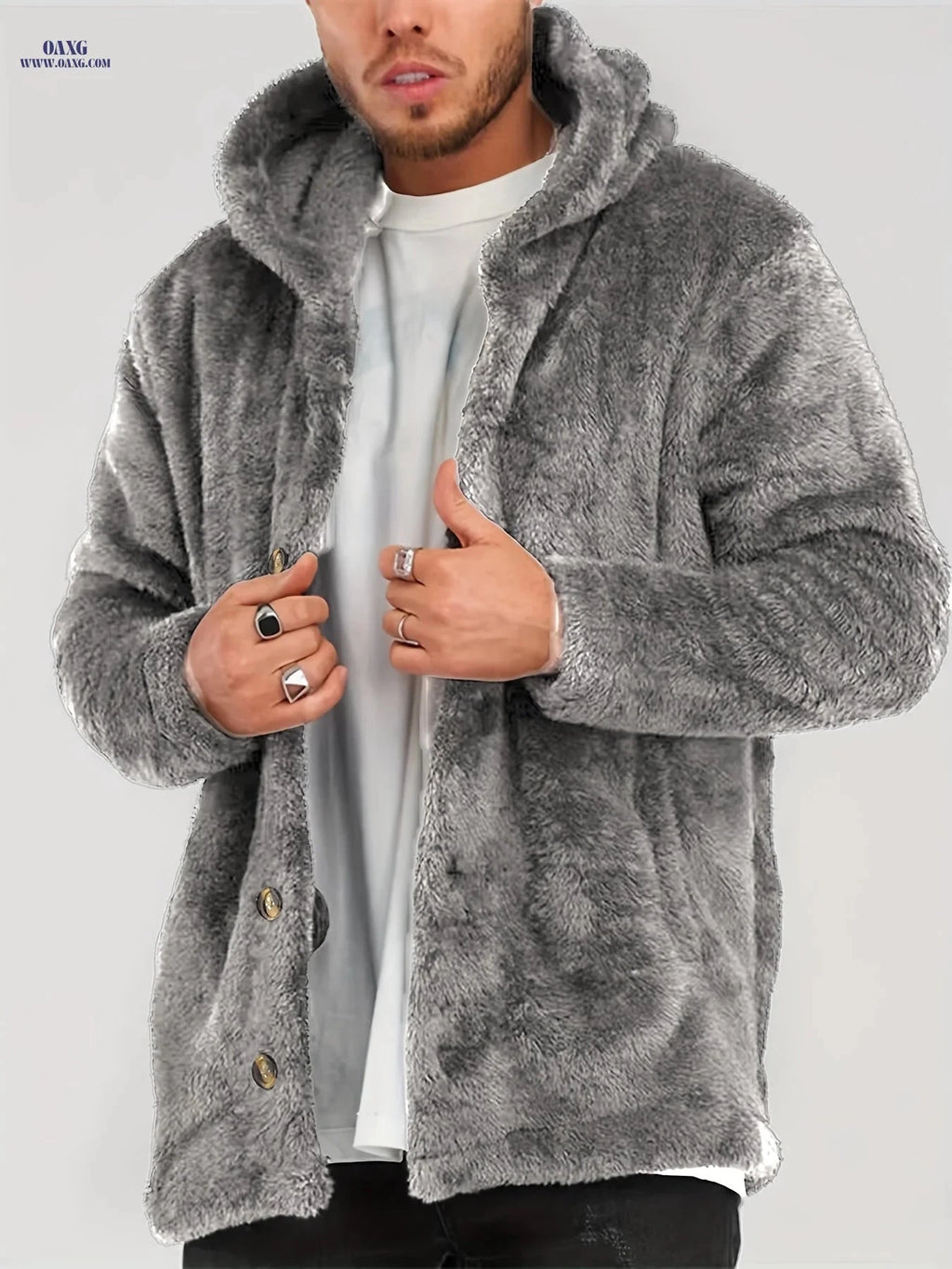 Men's Warm Flannel Hooded Cardigan - Casual Knit Coat for Winter   OAXG Black / FR S