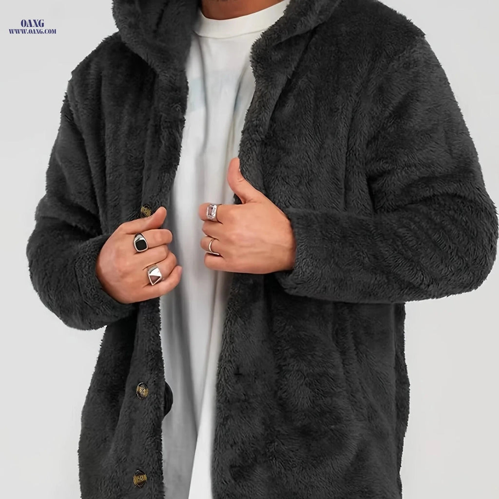 Men's Warm Flannel Hooded Cardigan - Casual Knit Coat for Winter   OAXG Black / FR S