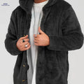 Men's Warm Flannel Hooded Cardigan - Casual Knit Coat for Winter   OAXG Black / FR S