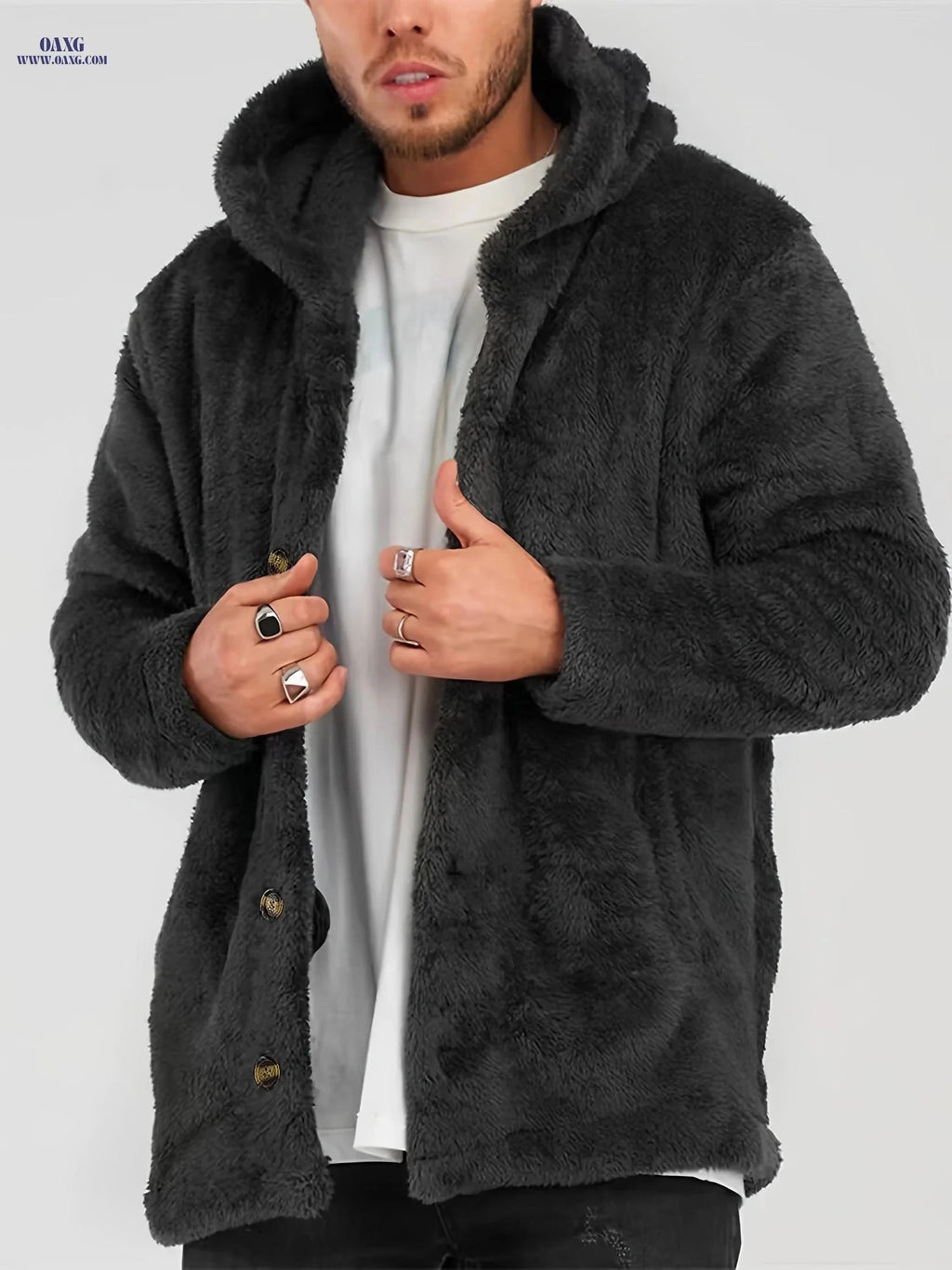 Men's Warm Flannel Hooded Cardigan - Casual Knit Coat for Winter   OAXG Black / FR S