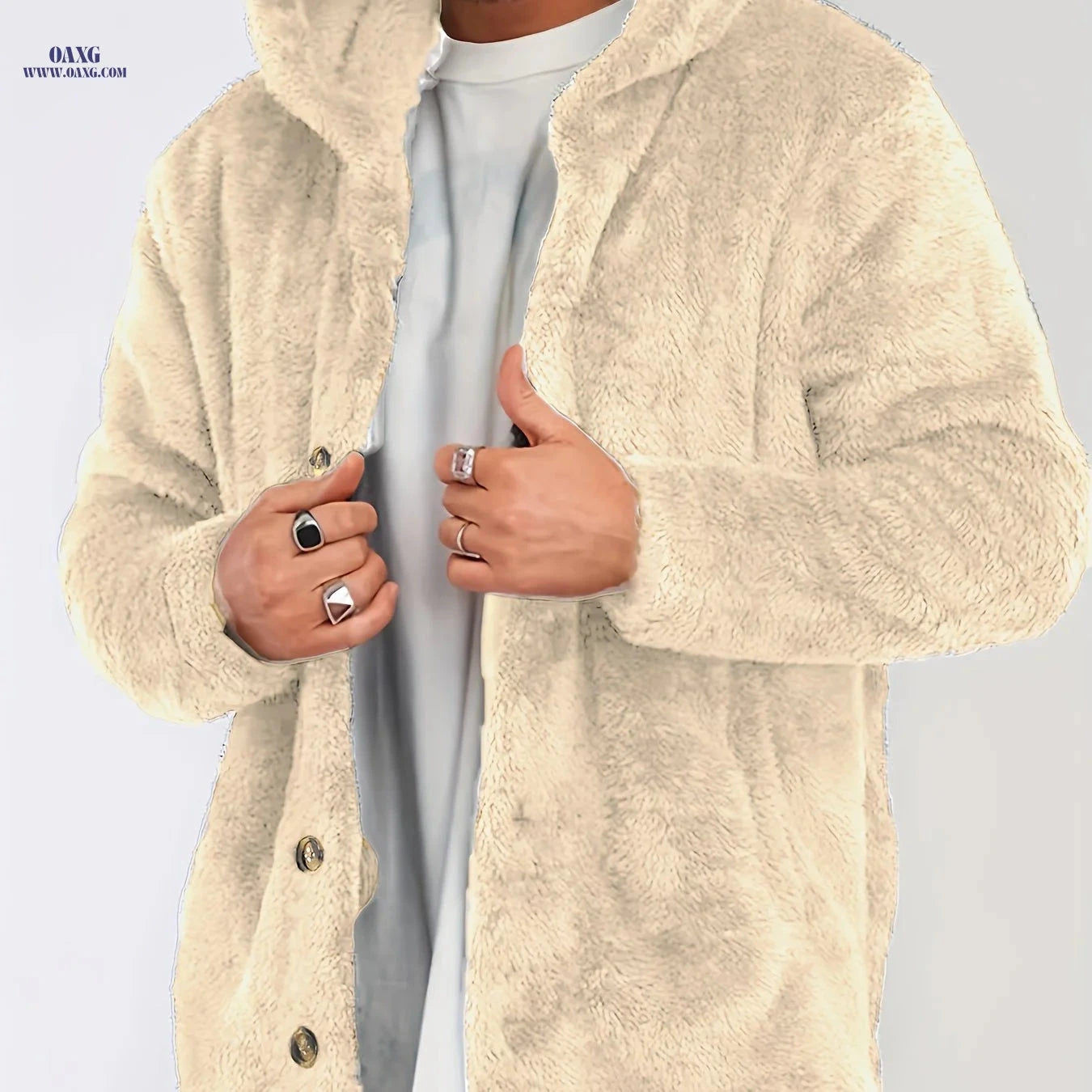 Men's Warm Flannel Hooded Cardigan - Casual Knit Coat for Winter   OAXG Black / FR S