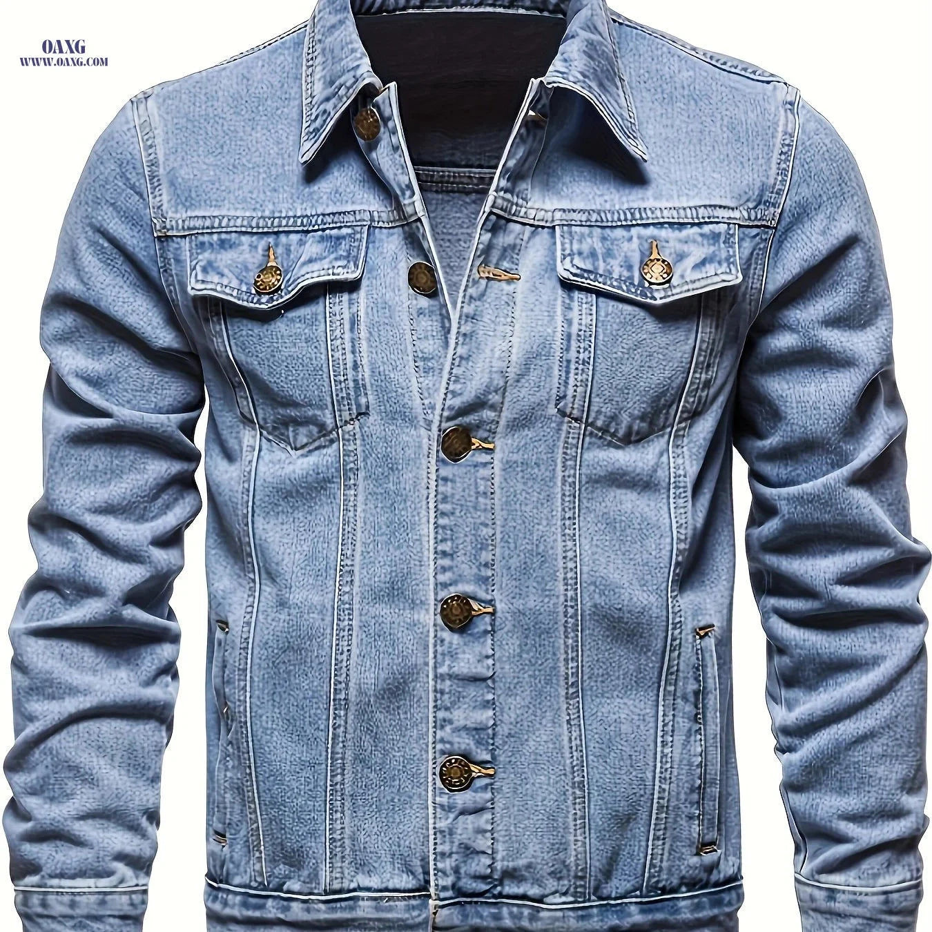 Men's Washed Denim Jacket - Casual Loose Fit, Machine Washable   OAXG 