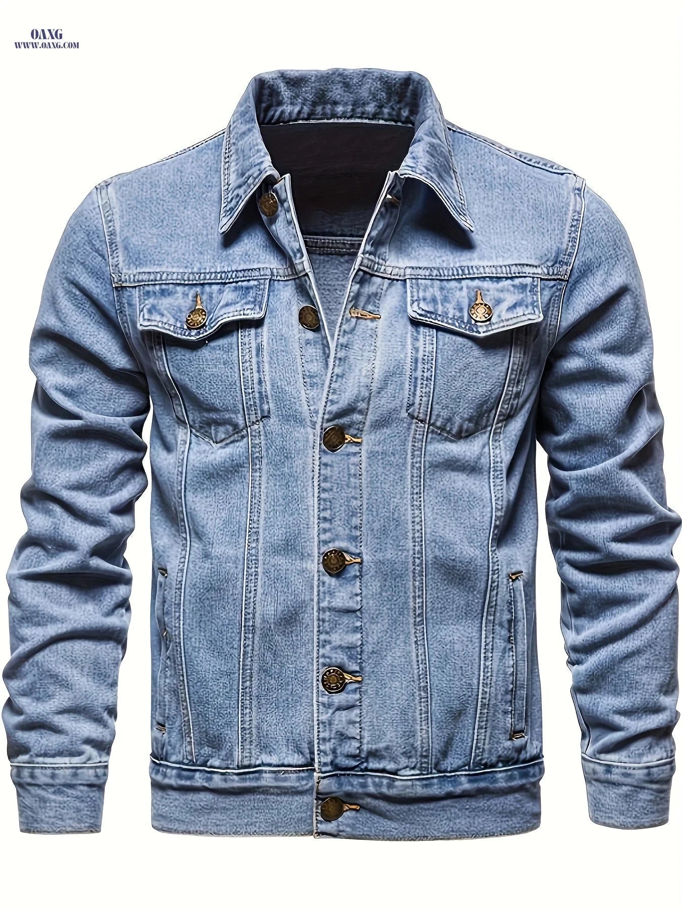 Men's Washed Denim Jacket - Casual Loose Fit, Machine Washable   OAXG 
