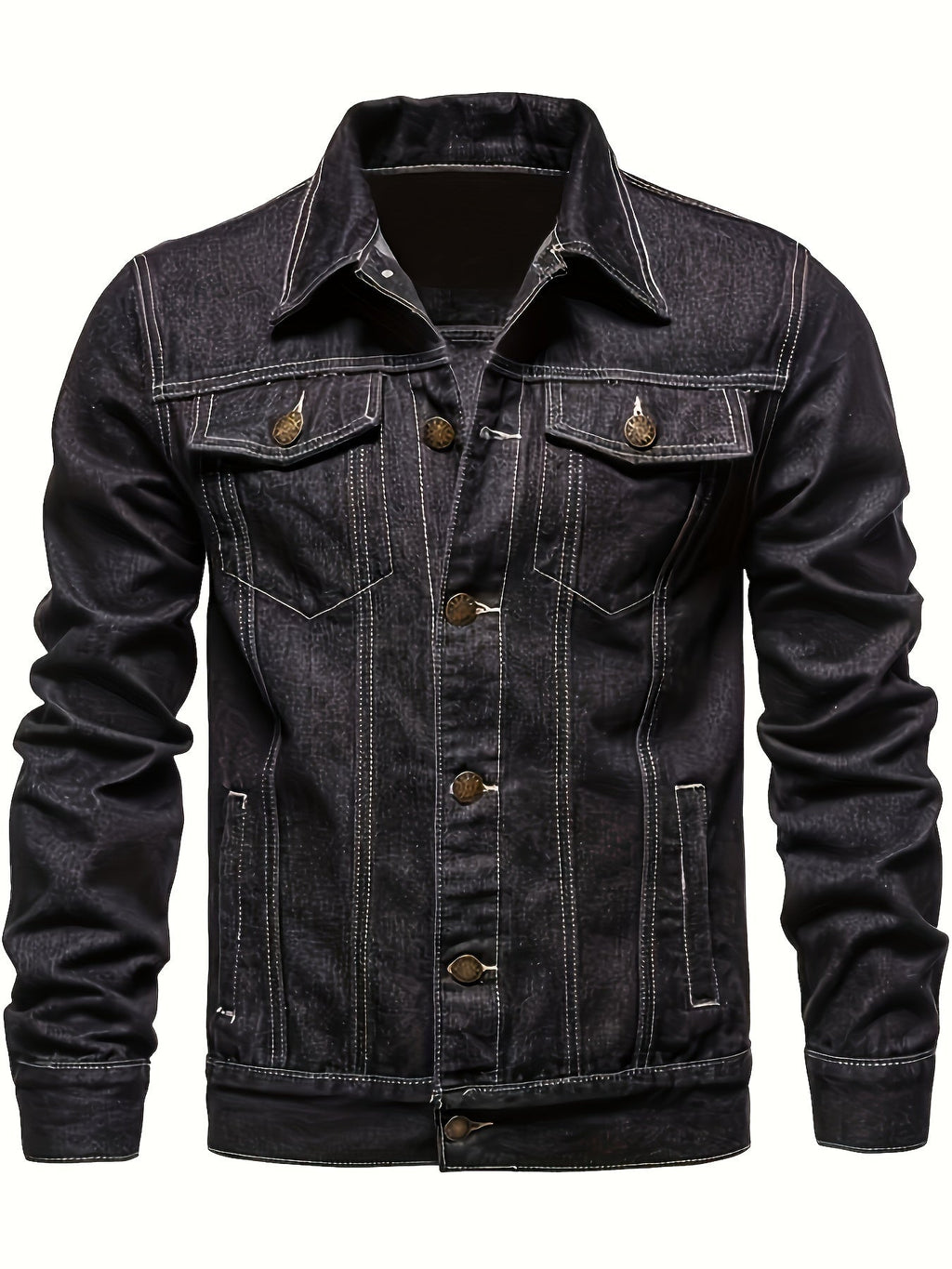 Men's Washed Denim Jacket - Casual Loose Fit, Machine Washable   OAXG 