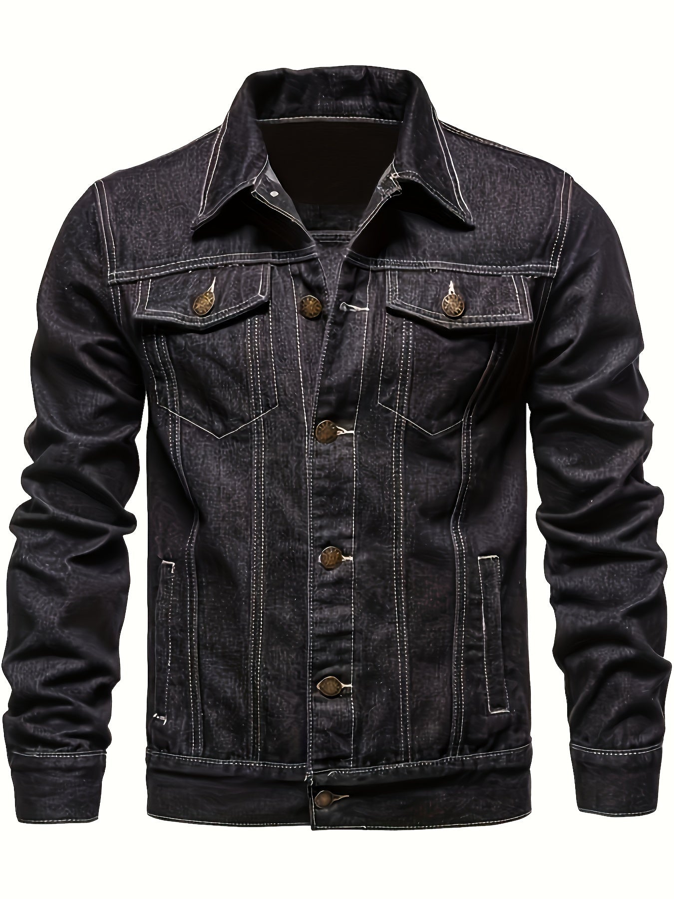 Men's Washed Denim Jacket - Casual Loose Fit, Machine Washable   OAXG 