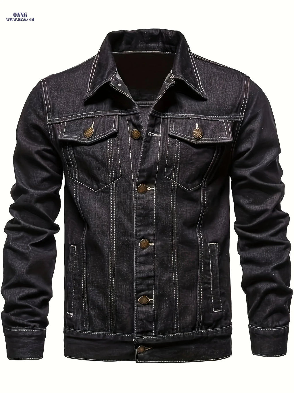 Men's Washed Denim Jacket - Casual Loose Fit, Machine Washable   OAXG 