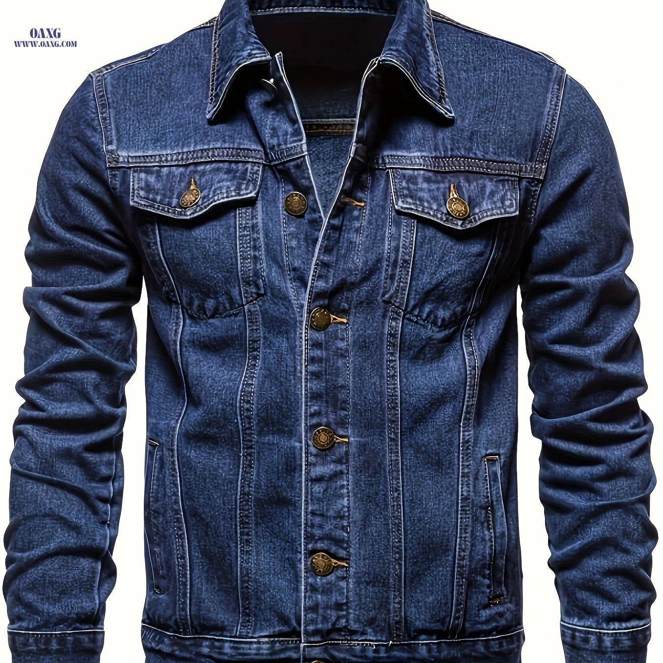 Men's Washed Denim Jacket - Casual Loose Fit, Machine Washable   OAXG 