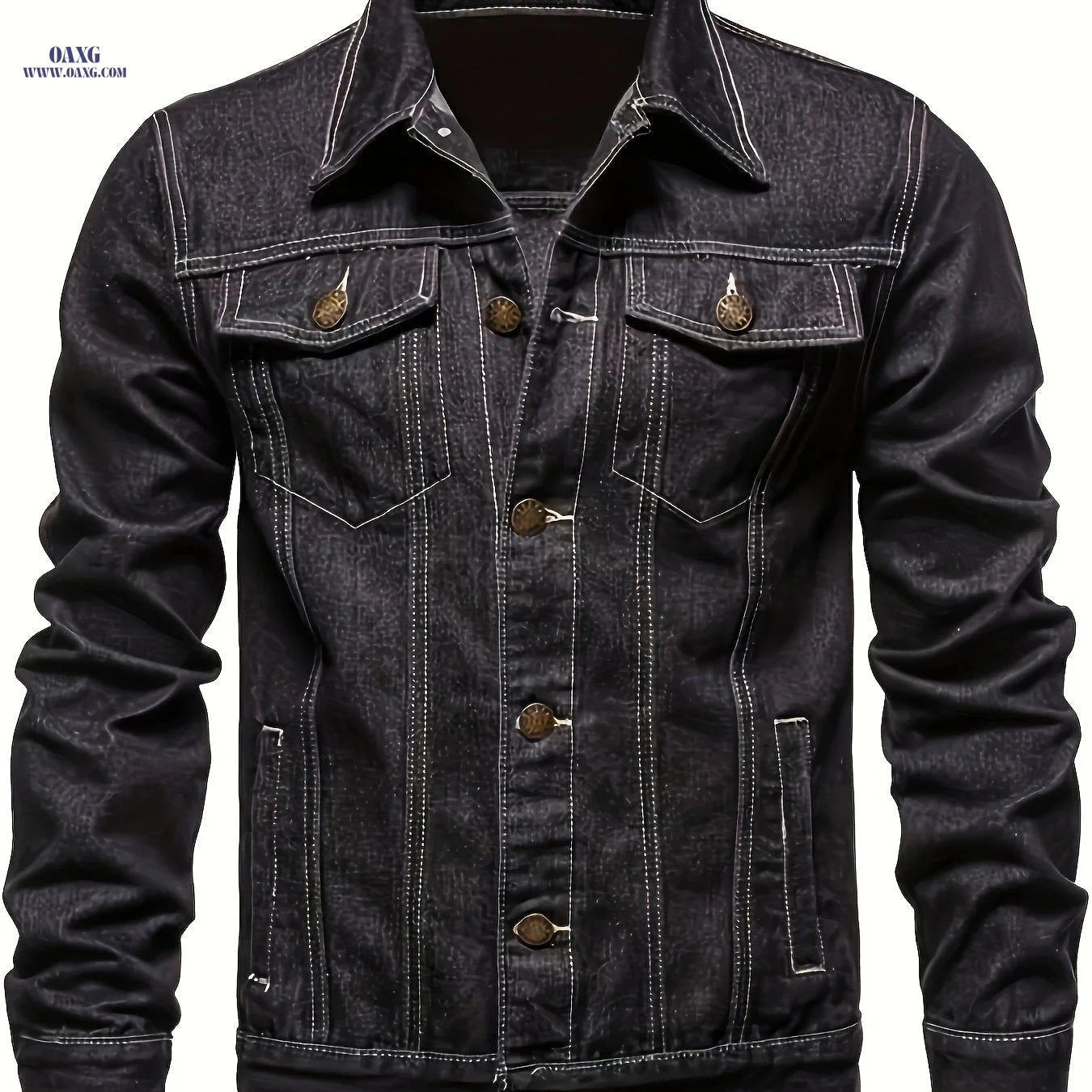 Men's Washed Denim Jacket - Casual Loose Fit, Machine Washable   OAXG Black / FR XS