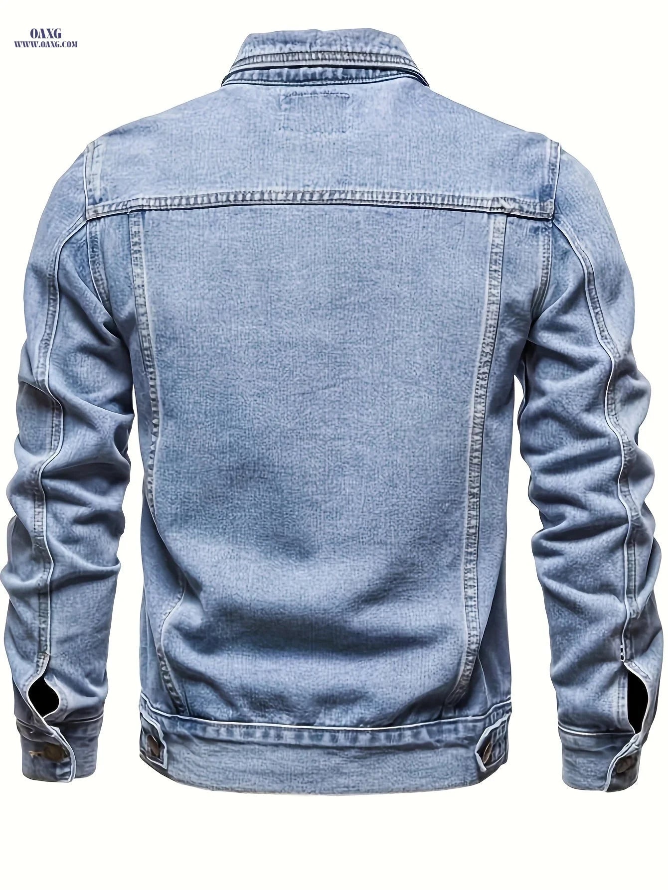 Men's Washed Denim Jacket - Casual Loose Fit, Machine Washable   OAXG 