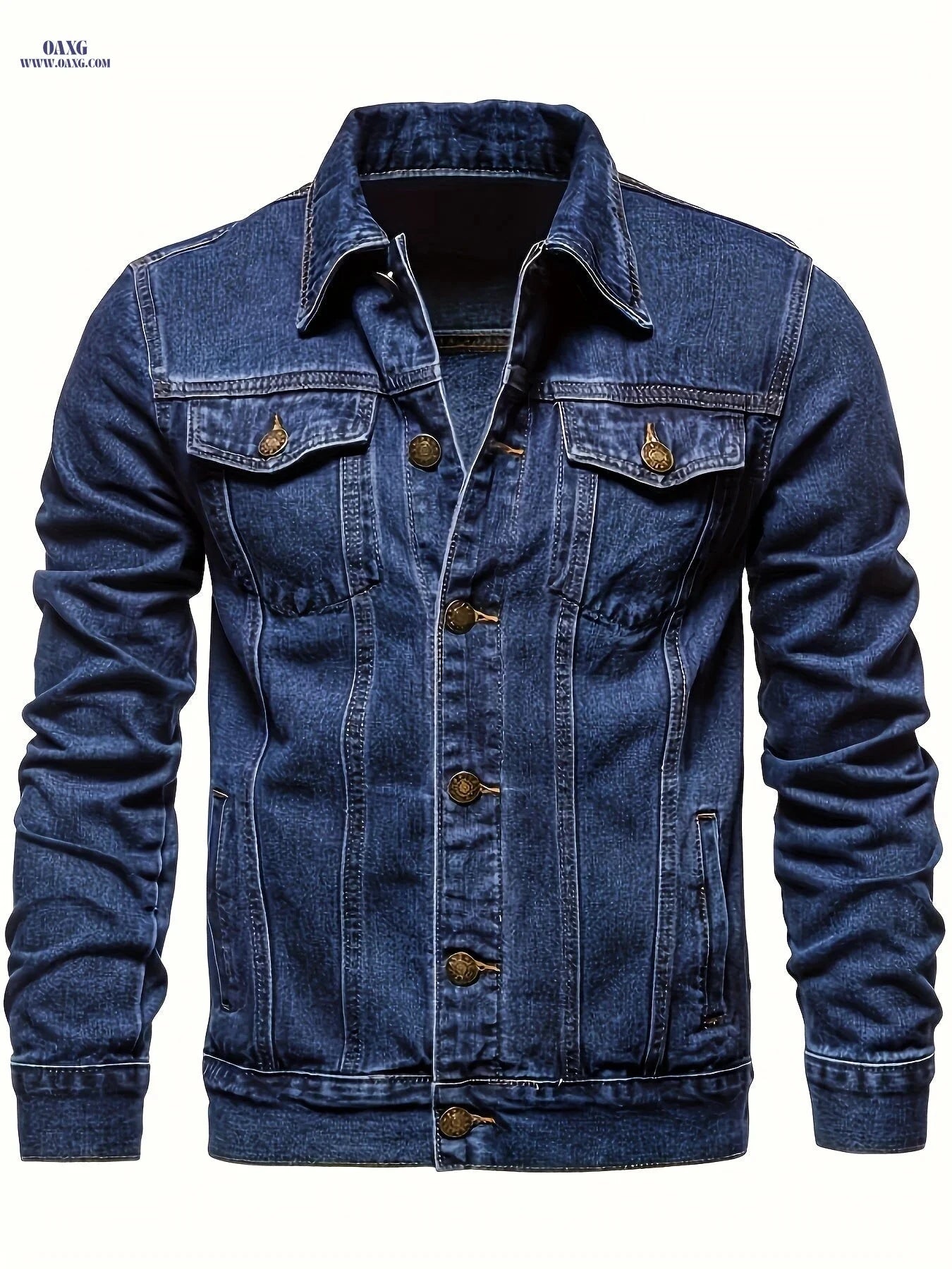 Men's Washed Denim Jacket - Casual Loose Fit, Machine Washable   OAXG 