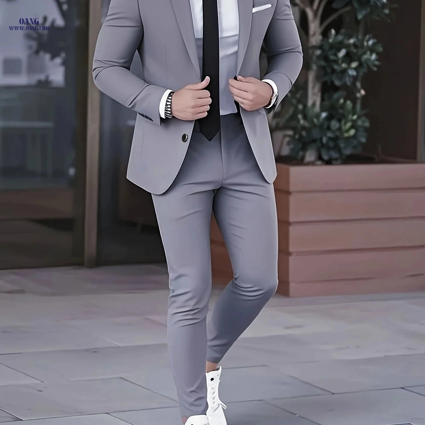 Men's Wedding Party Two-Piece Suit - Jacket & Trousers Set   OAXG Grey / FR XXXL